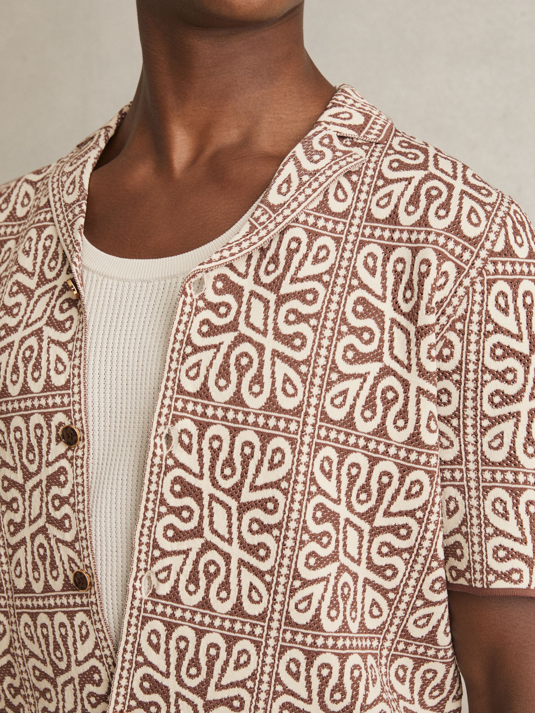 Tile Pattern Knit Shirt in Brown/White - Image 5 of 8