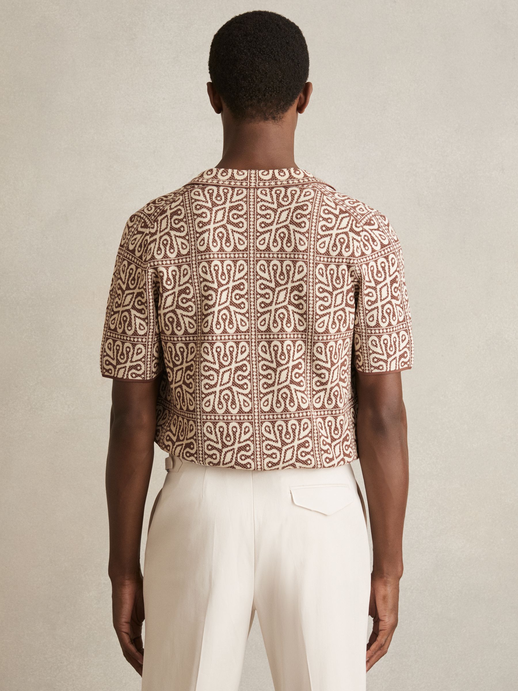 Tile Pattern Knit Shirt in Brown/White - Image 6 of 8