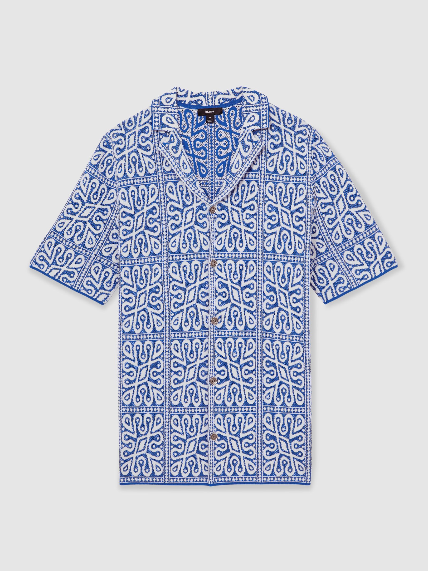 Tile Pattern Knit Shirt in Blue/White - Image 2 of 6
