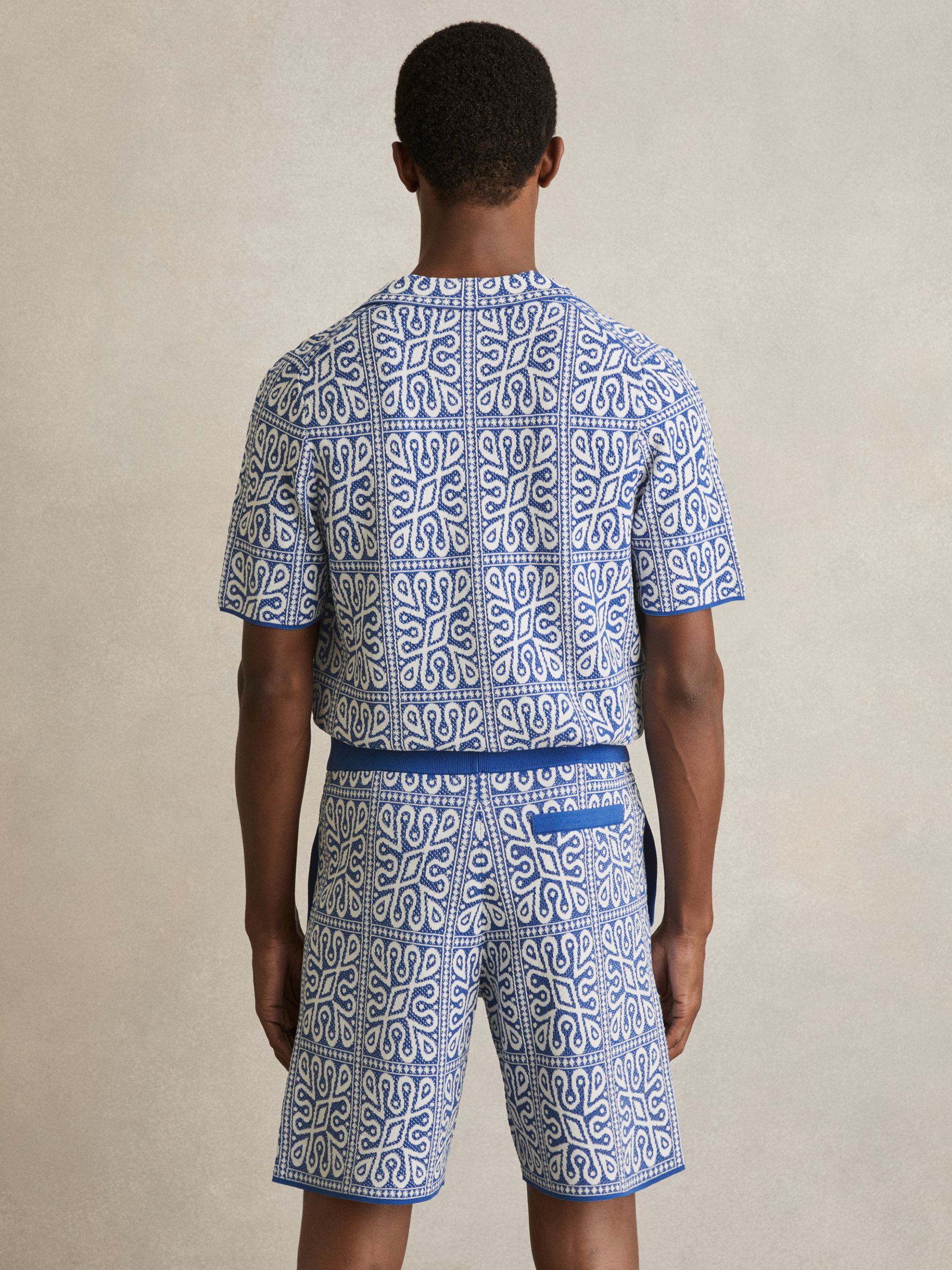 Tile Pattern Knit Shirt in Blue/White - image 5