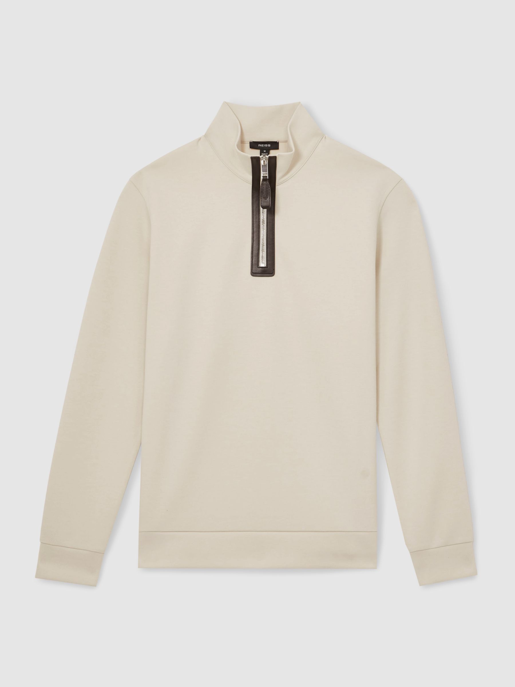 Leather-Placket Interlock Sweatshirt in Off White - Image 2 of 5