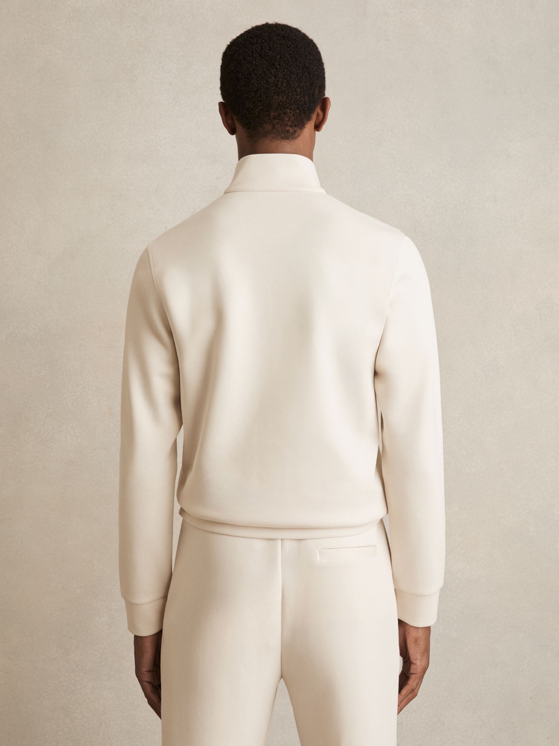Leather-Placket Interlock Sweatshirt in Off White - Image 4 of 5