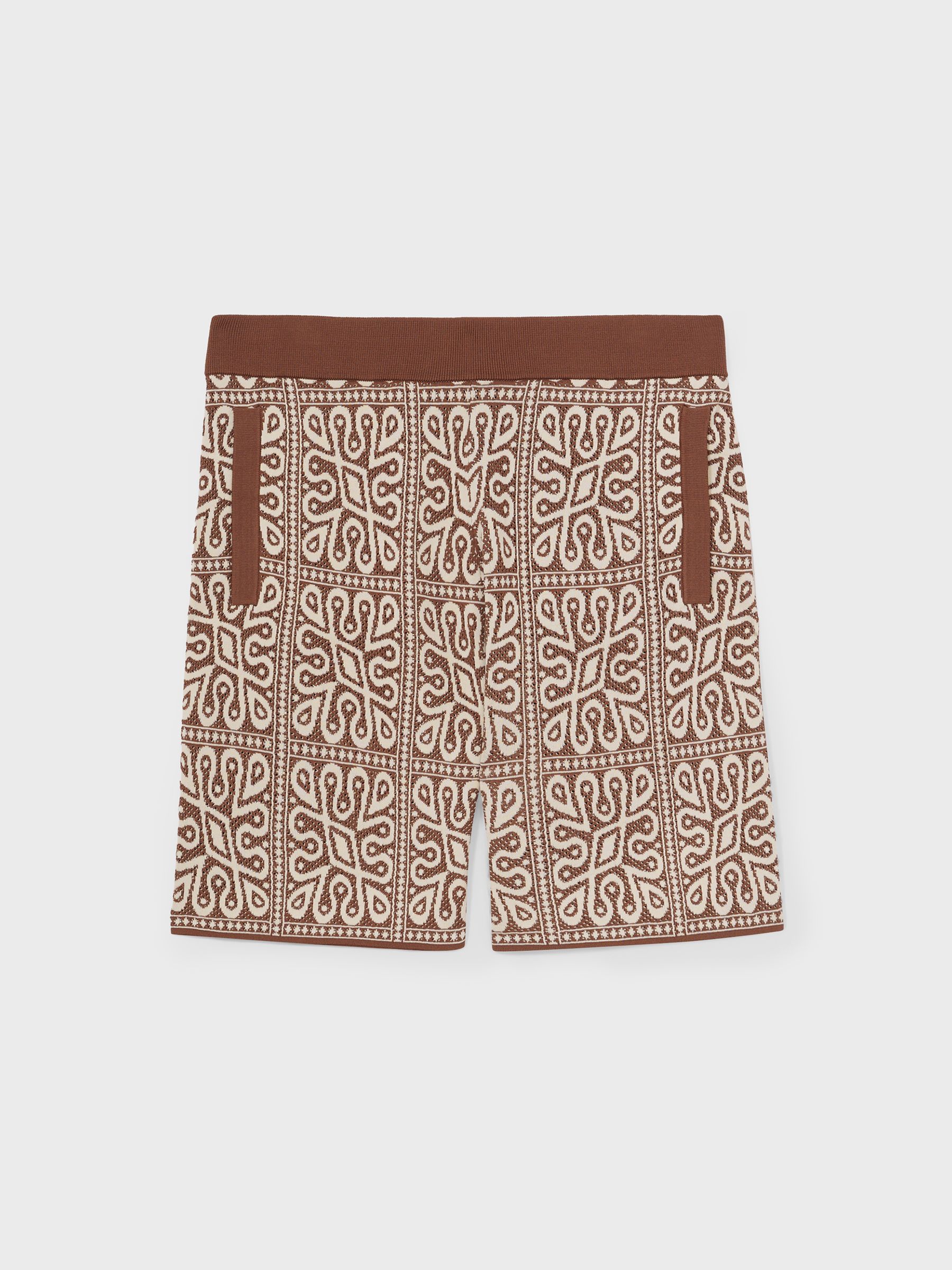 Tile Pattern Knit Shorts in Brown/White - Image 2 of 6