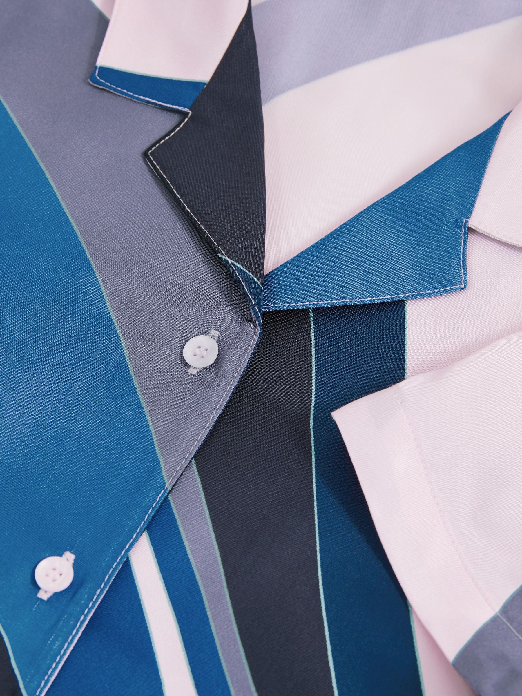 Printed Cuban Collar Shirt in Blue Chrome - Image 3 of 3
