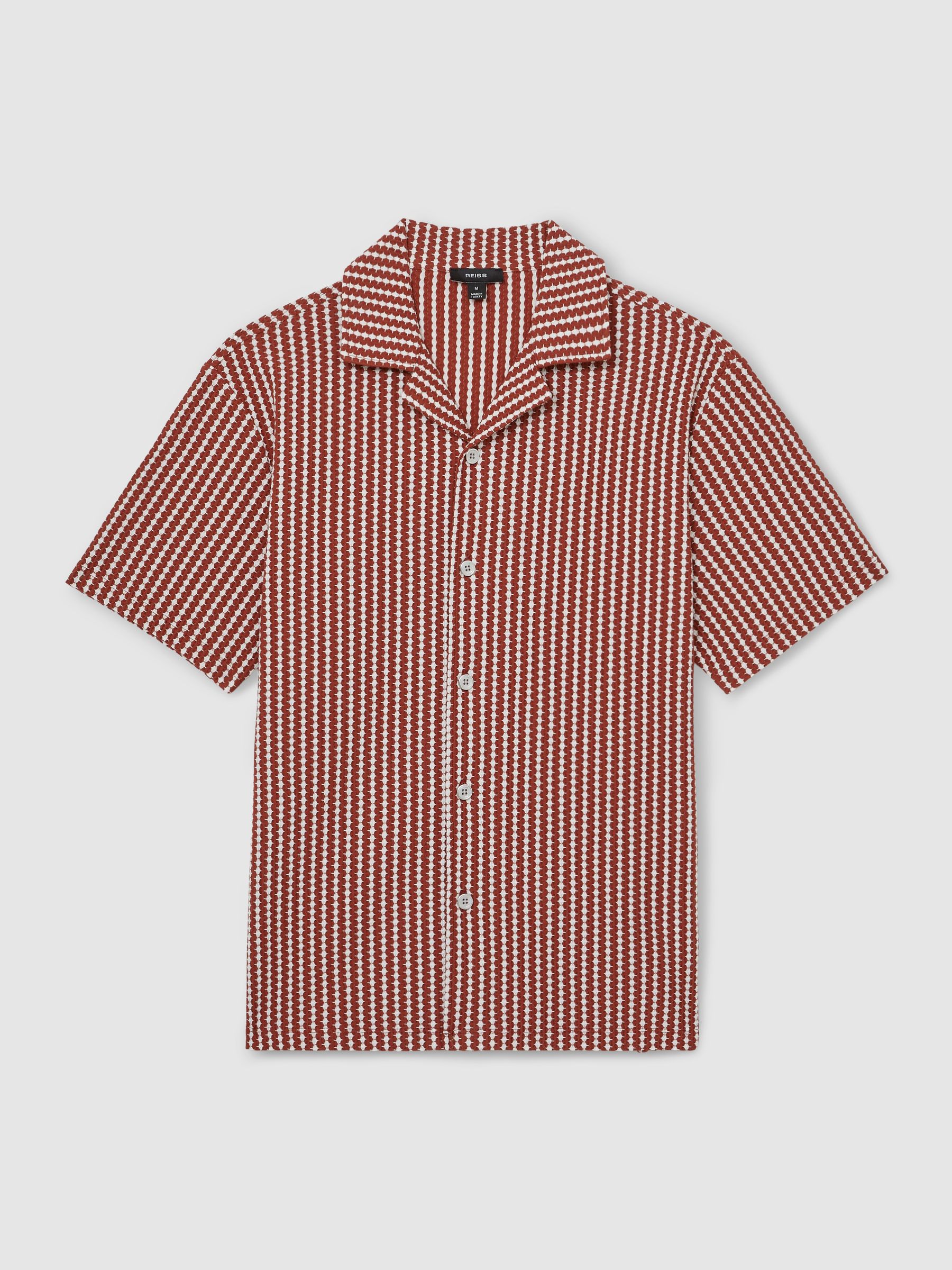 Textured-Stripe Cuban-Collar Shirt in Rust Red/White - Image 2 of 6