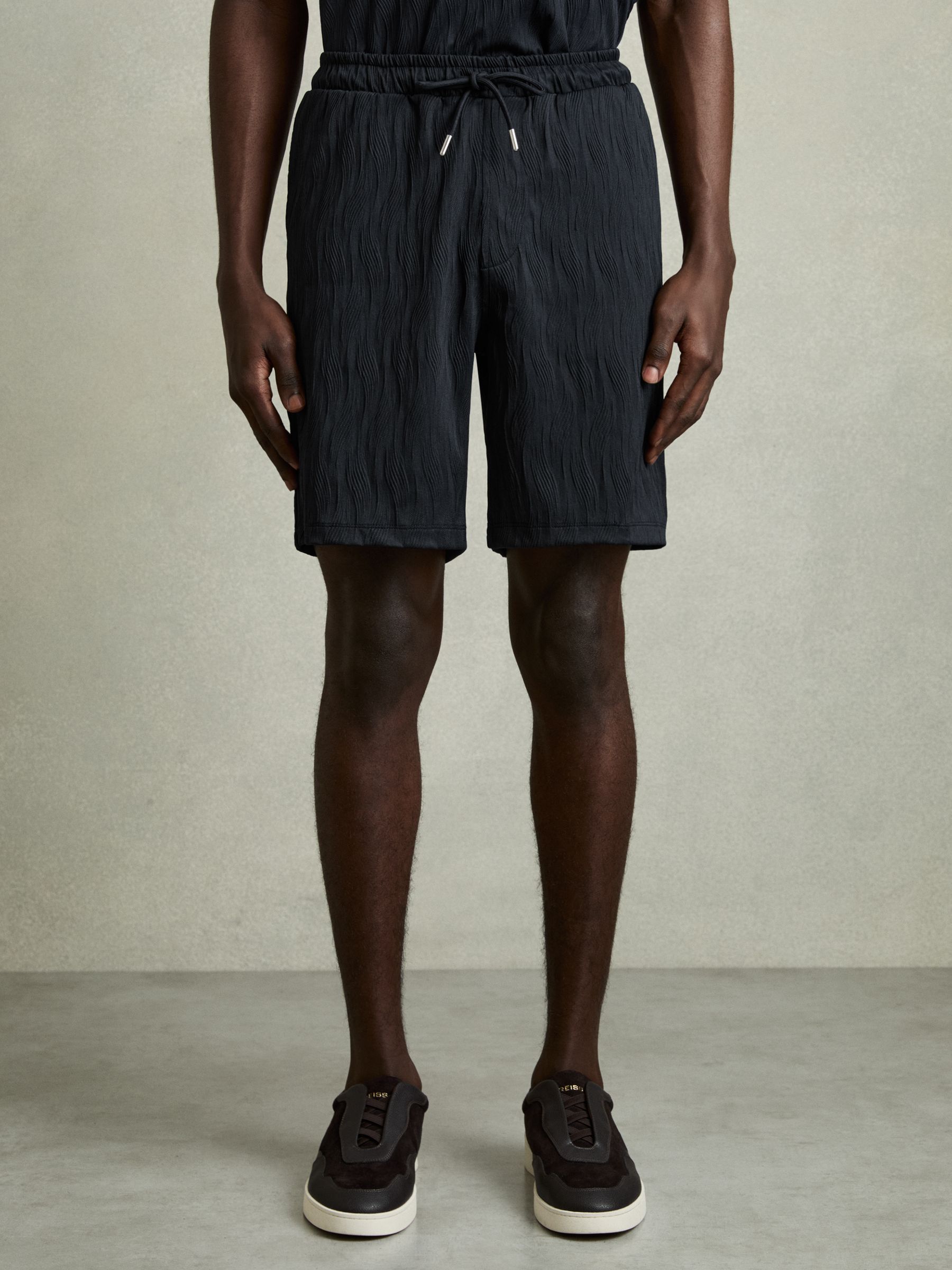Wave Jacquard Drawstring Shorts in Navy - Image 3 of 6