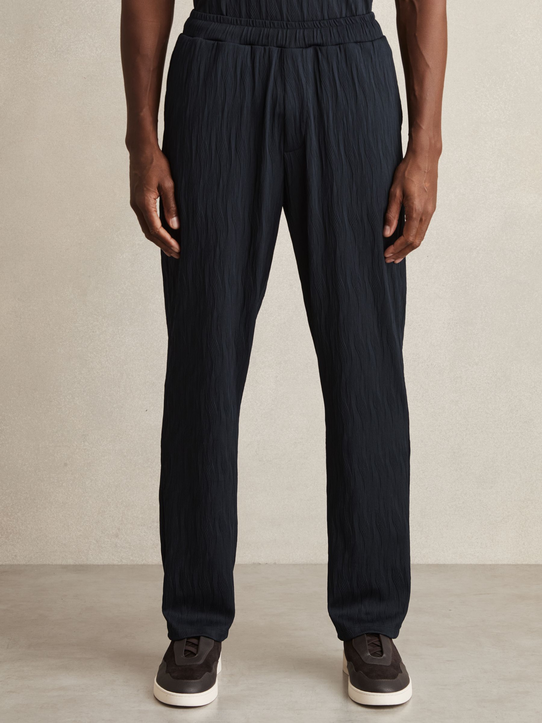 Wave-Jacquard Drawstring Trousers in Navy - Image 3 of 6