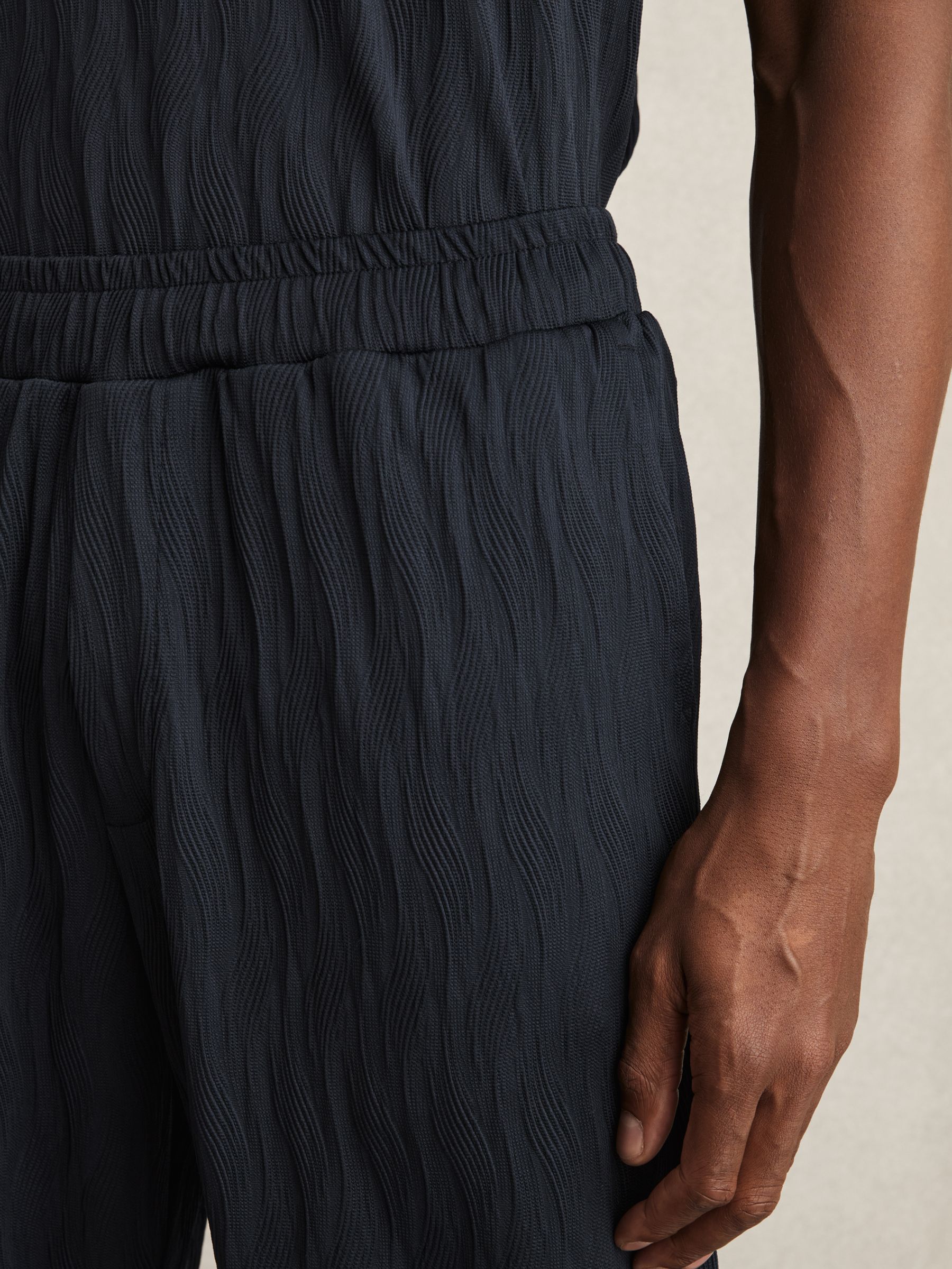 Wave-Jacquard Drawstring Trousers in Navy - Image 4 of 6