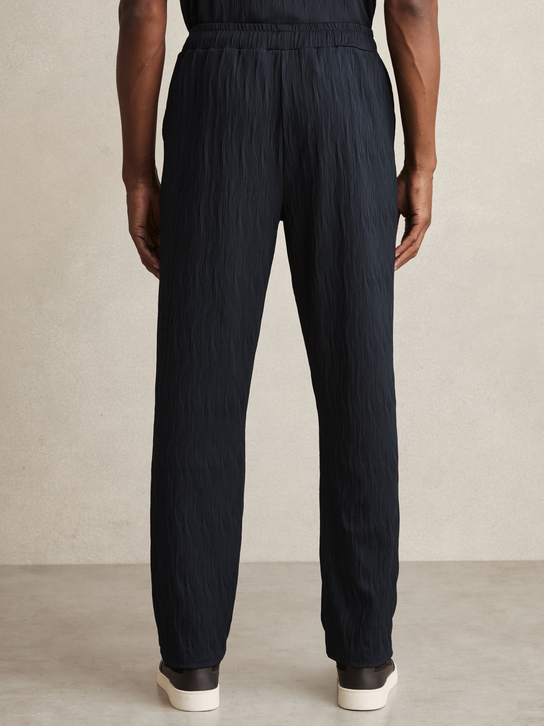 Wave-Jacquard Drawstring Trousers in Navy - Image 5 of 6