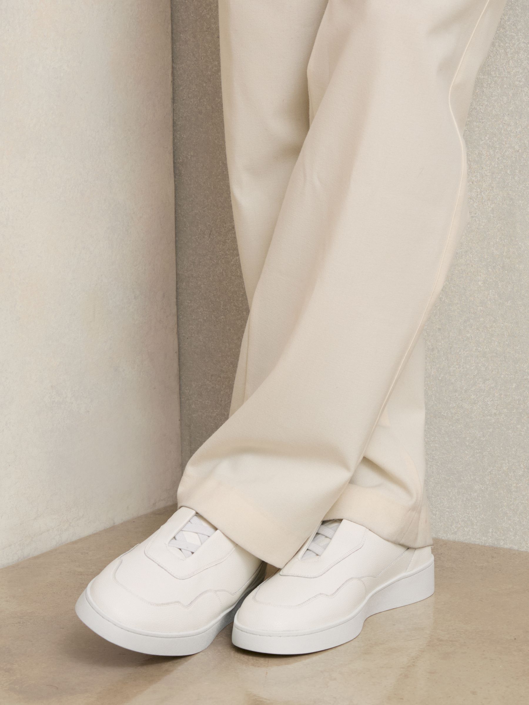 Leather Elasticated-Lace Trainers in White - Image 2 of 5
