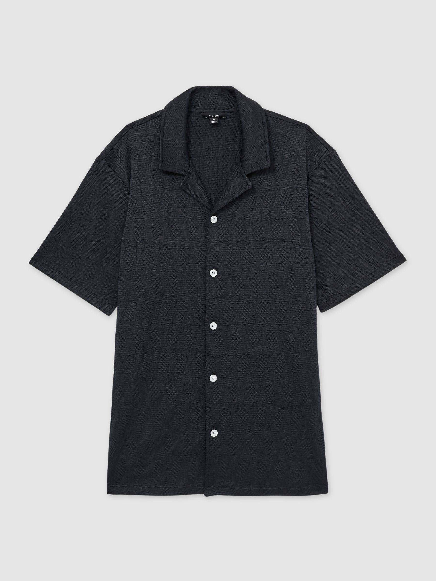 Wave-Jacquard Cuban-Collar Shirt in Navy - Image 2 of 6