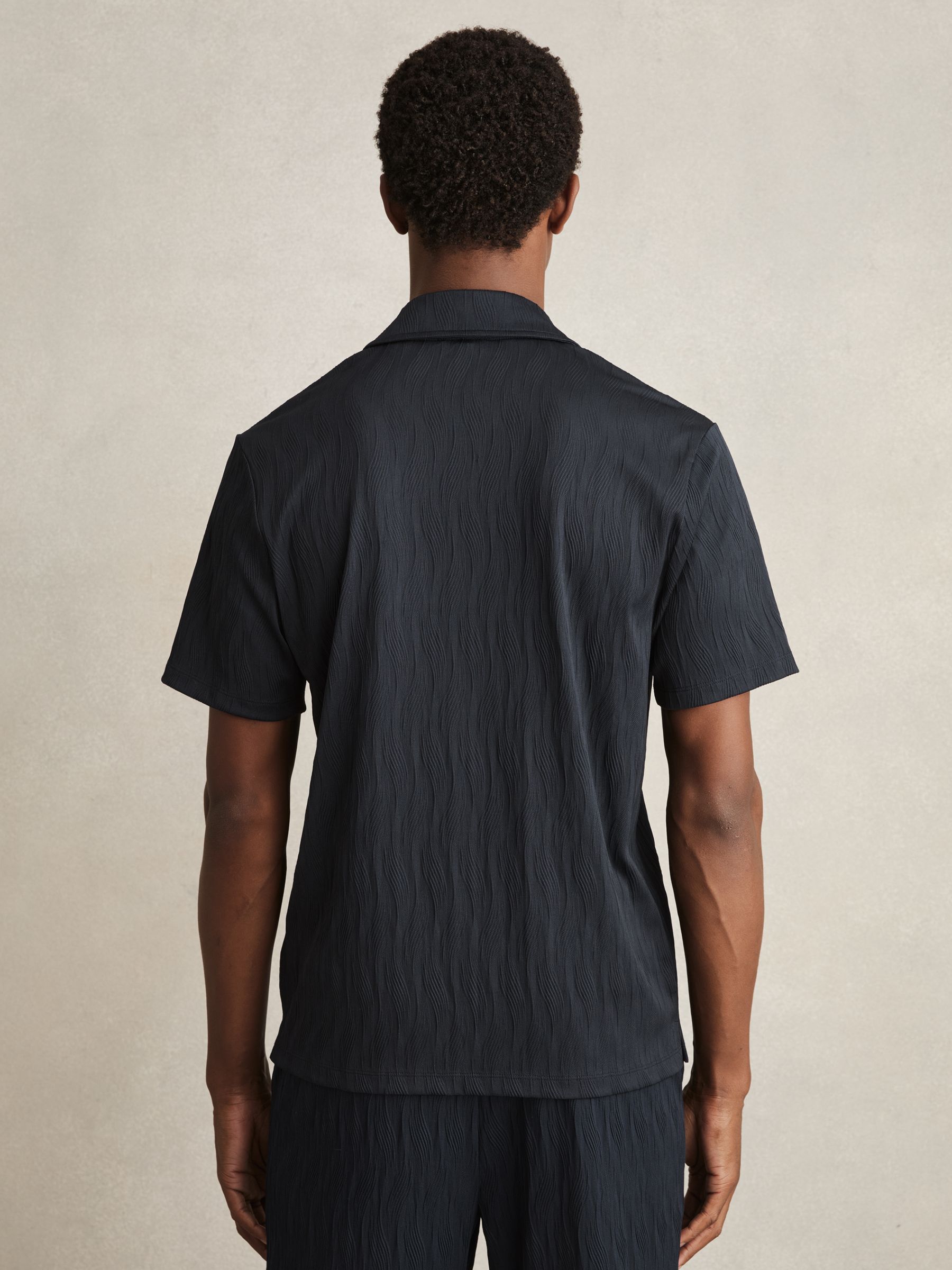 Wave-Jacquard Cuban-Collar Shirt in Navy - Image 5 of 6