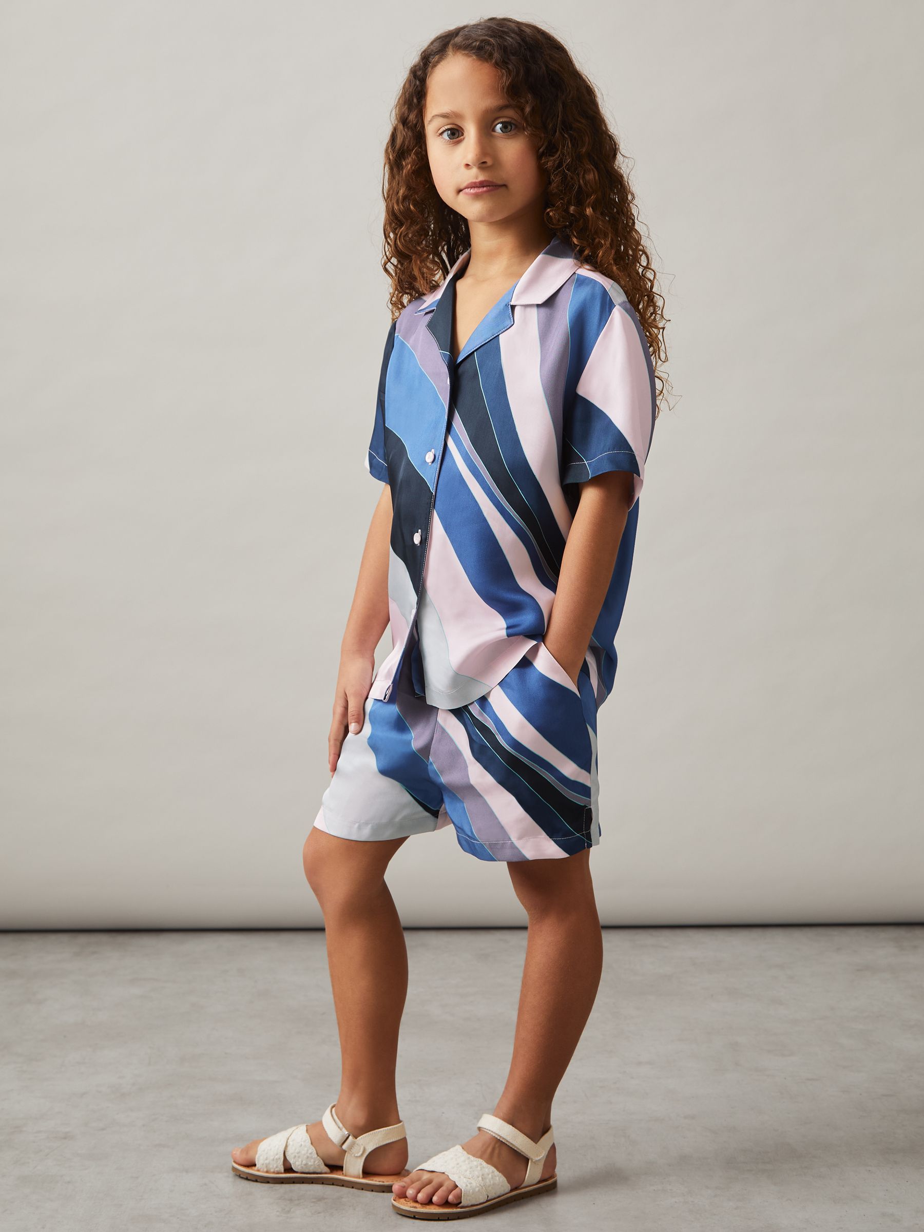 Printed Drawstring-Waist Shorts in Blue Print - Image 1 of 5