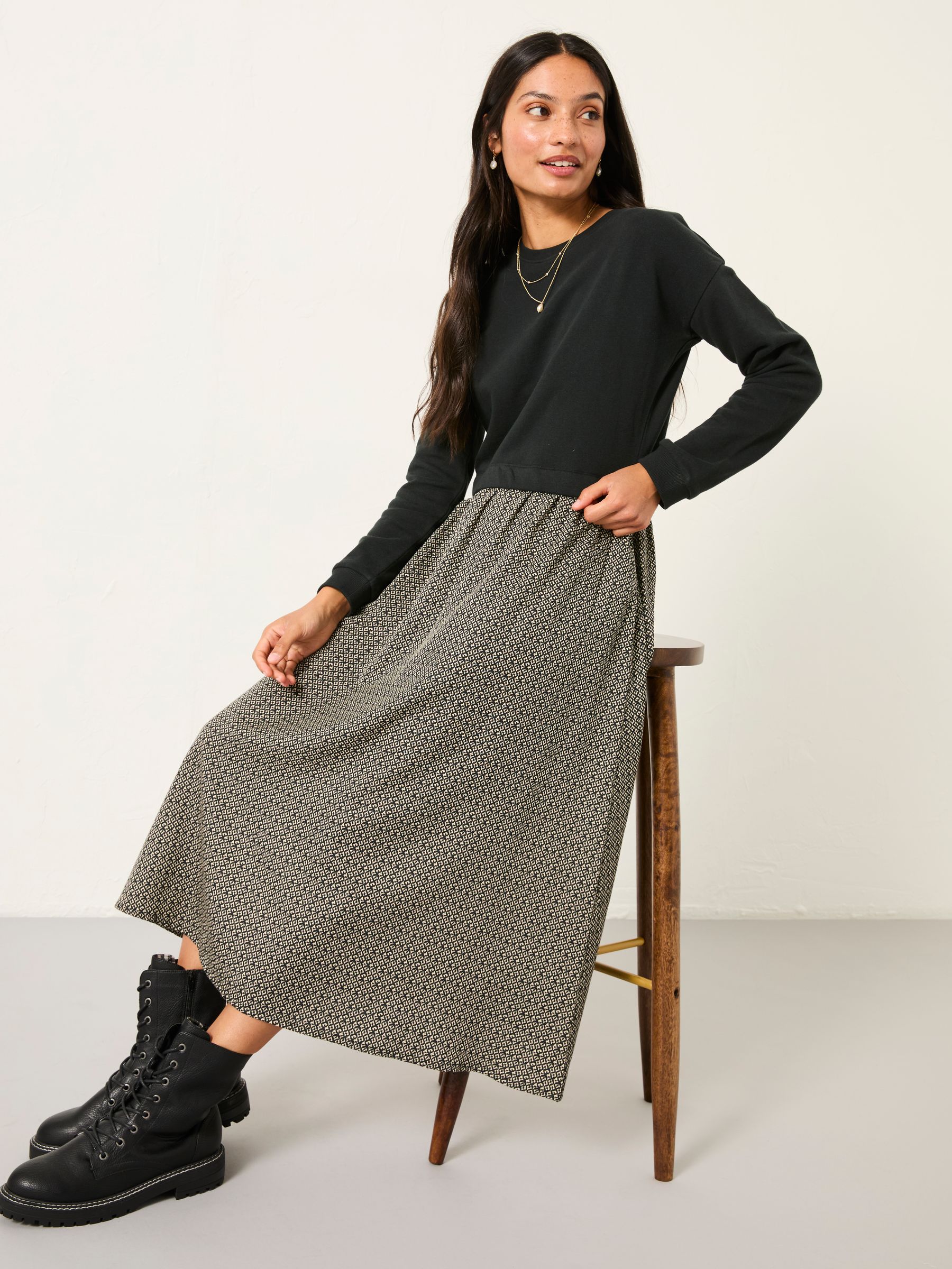 Nia Dark Natural Ikat Geo Regular Midi Dress - Image 3 of 5