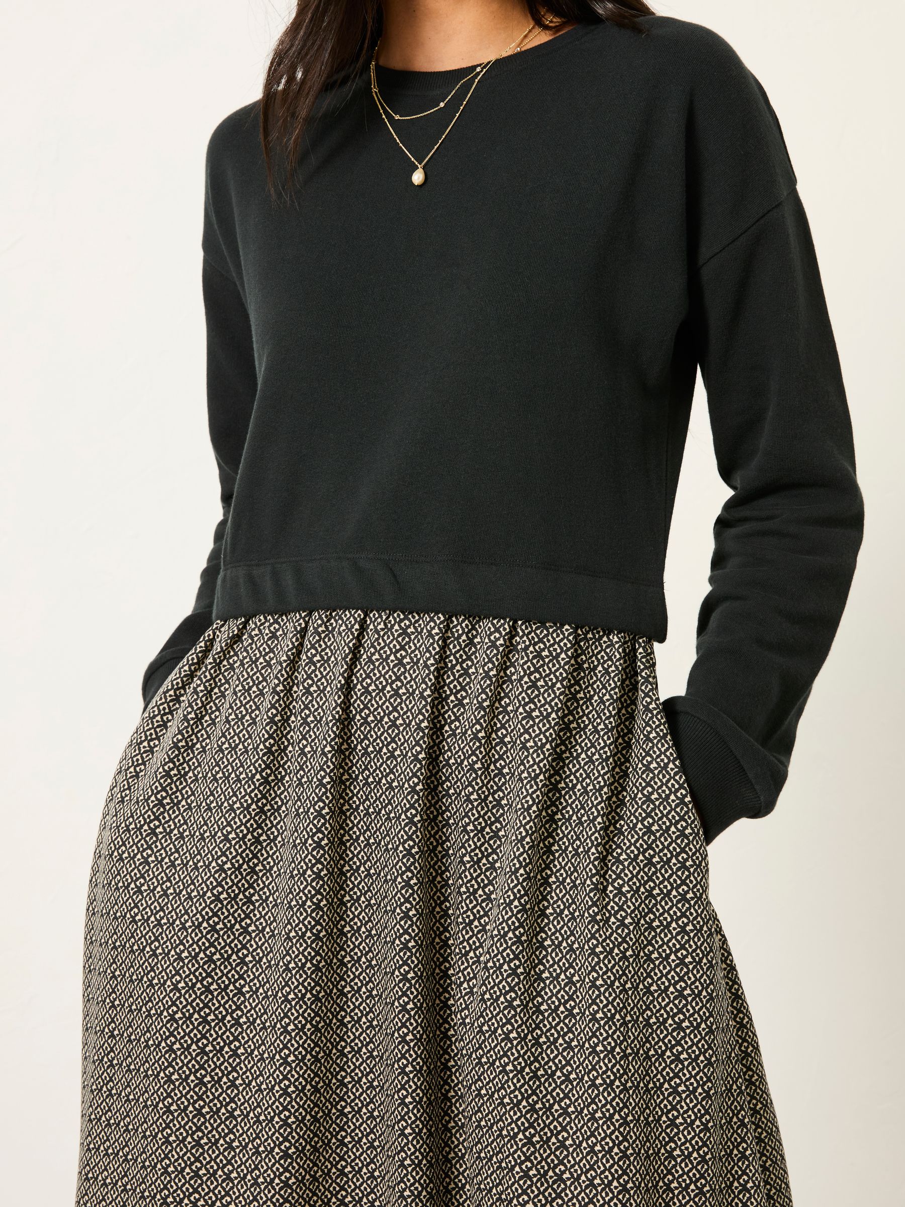 Nia Dark Natural Ikat Geo Regular Midi Dress - Image 4 of 5