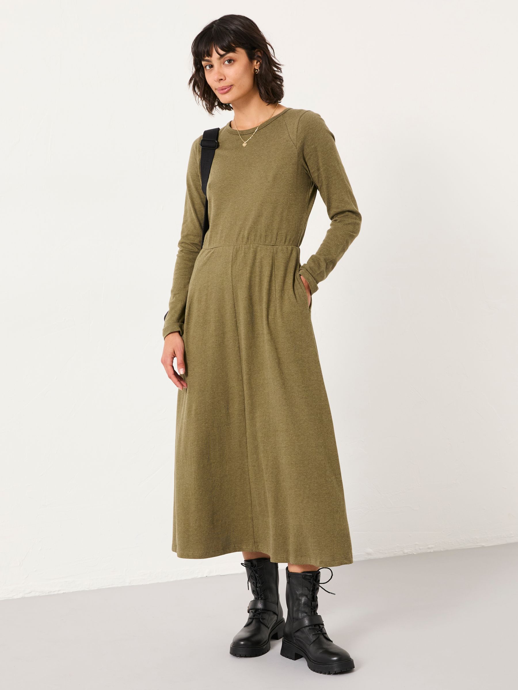 Jonie Olive Green Regular Jersey Midi Dress - Image 1 of 6
