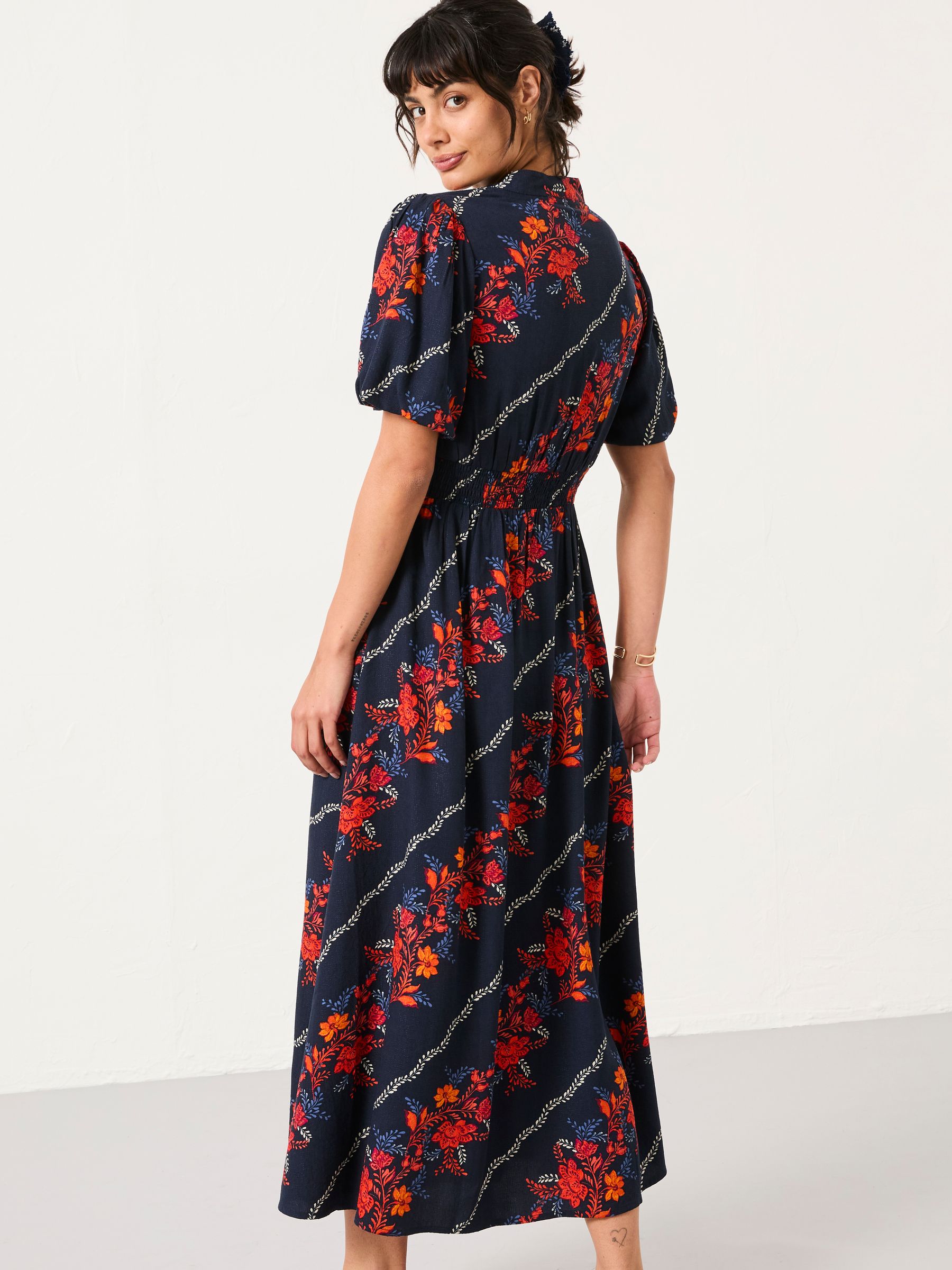 Becky Navy Folk Floral Regular Midi Dress - Image 2 of 5