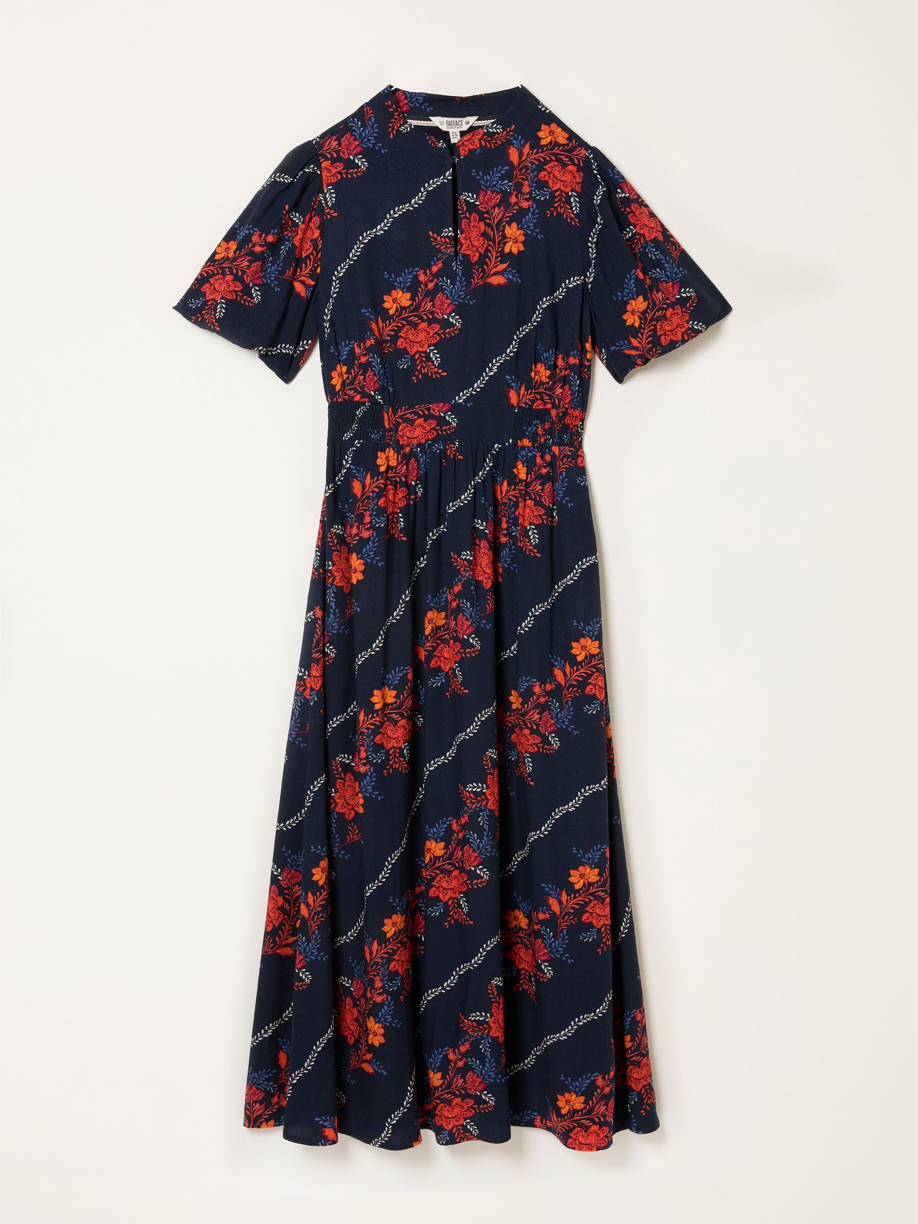 Becky Navy Folk Floral Regular Midi Dress | FatFace USA