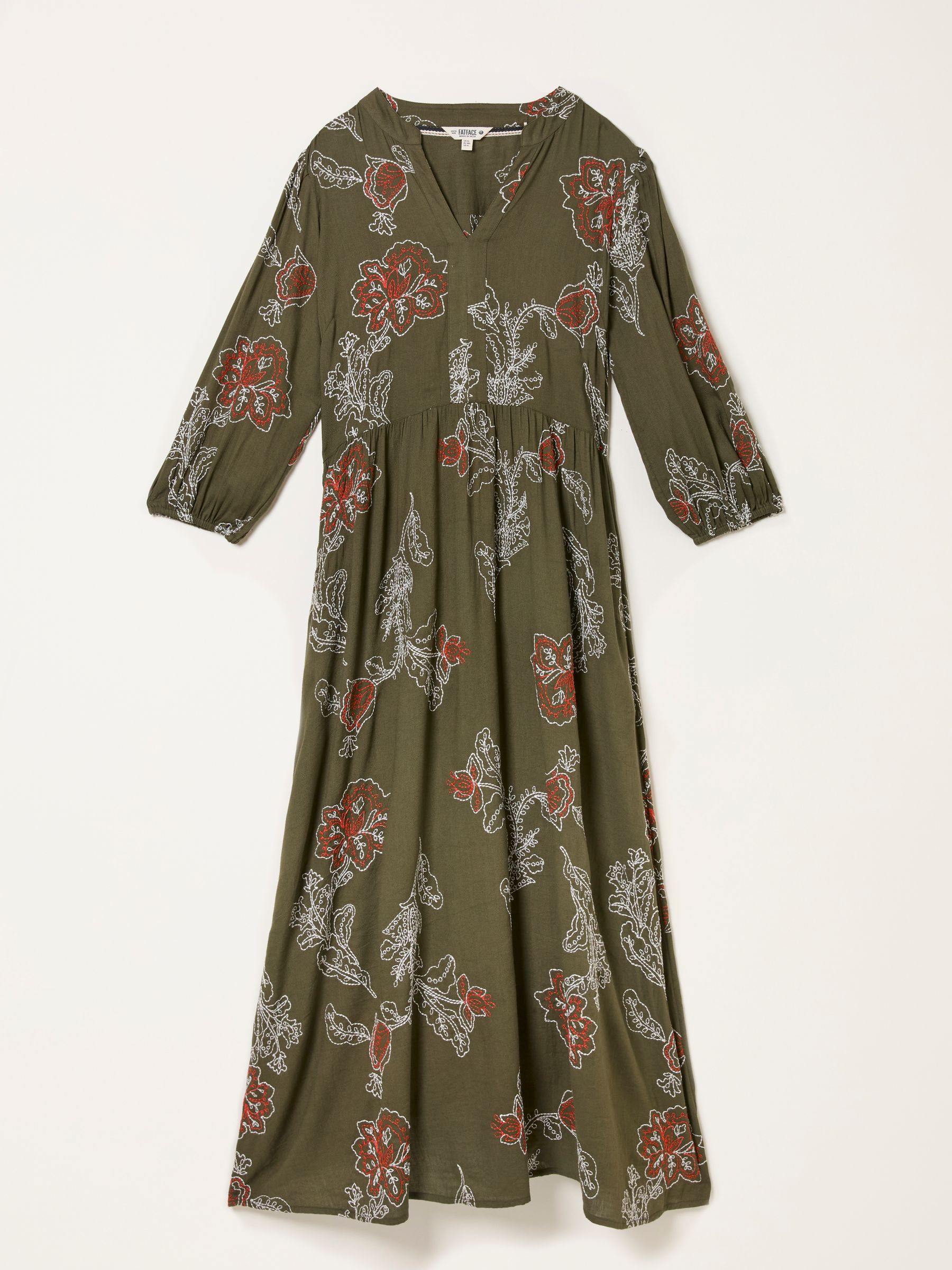 Vivienne Olive Green Regular Embroidered Midi Dress - Image 7 of 7
