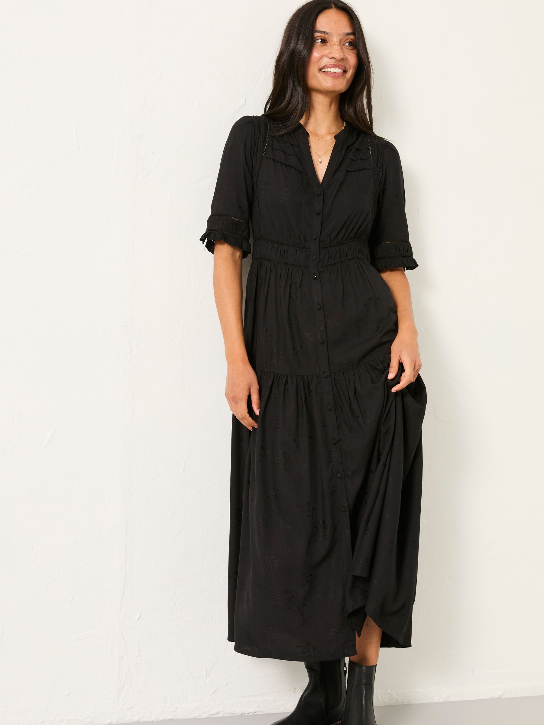 Elsie Black Regular Embroidered Midi Dress - Image 3 of 6