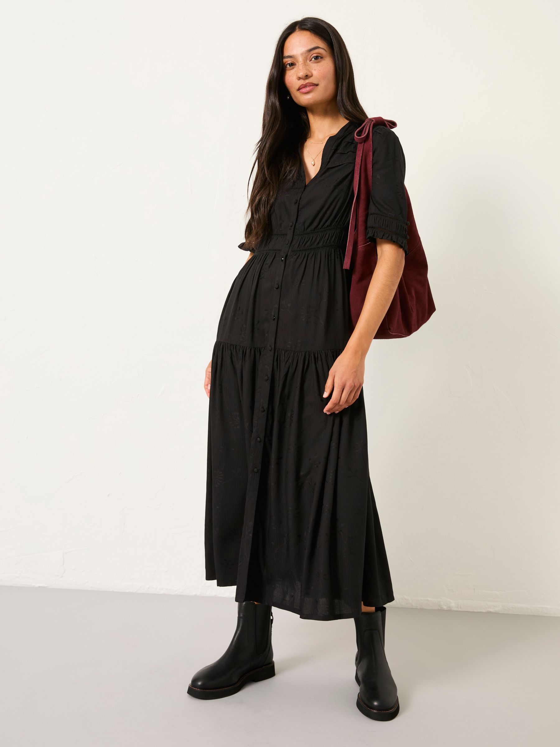 Elsie Black Regular Embroidered Midi Dress - Image 4 of 6