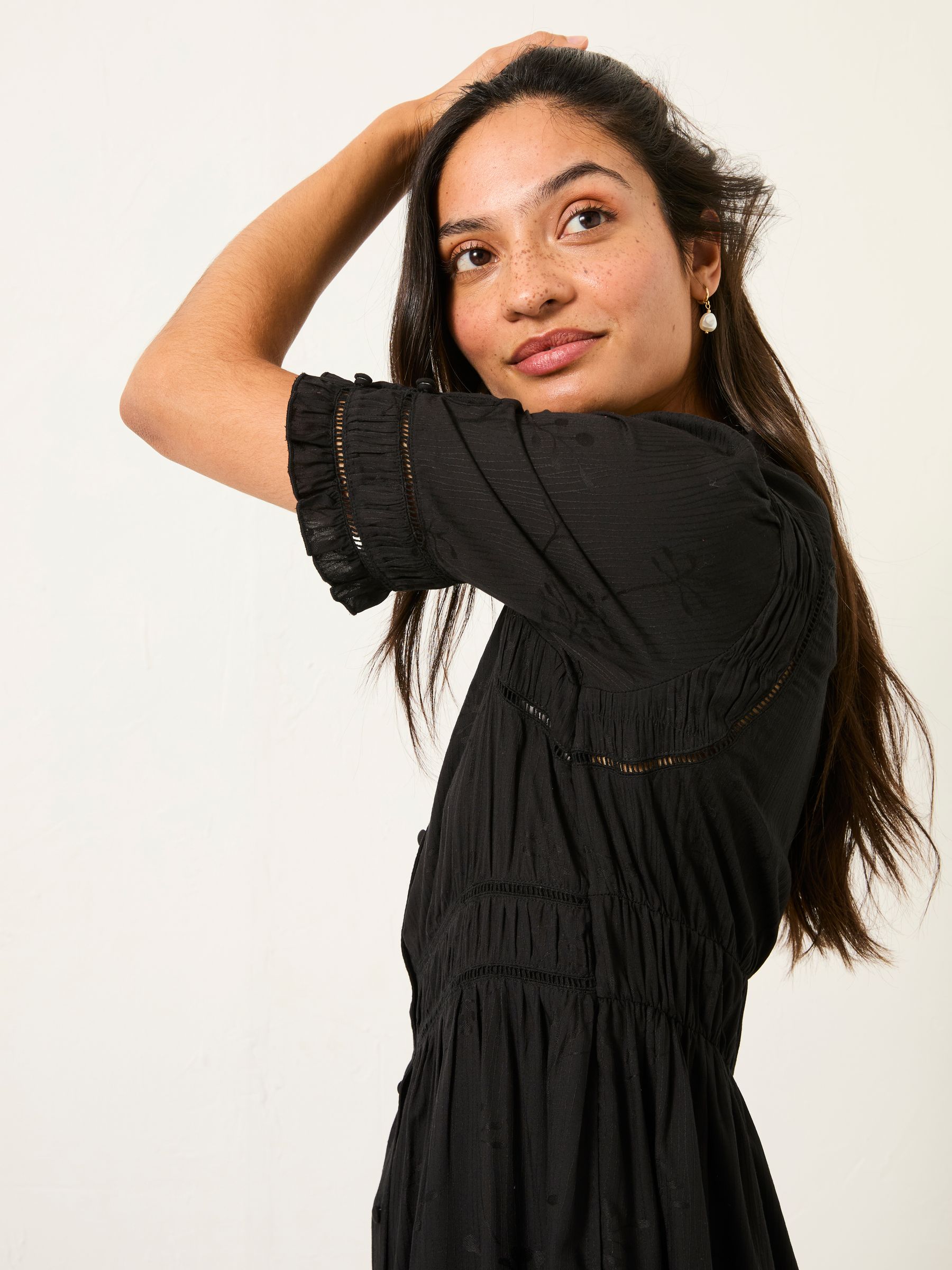 Elsie Black Regular Embroidered Midi Dress - Image 5 of 6
