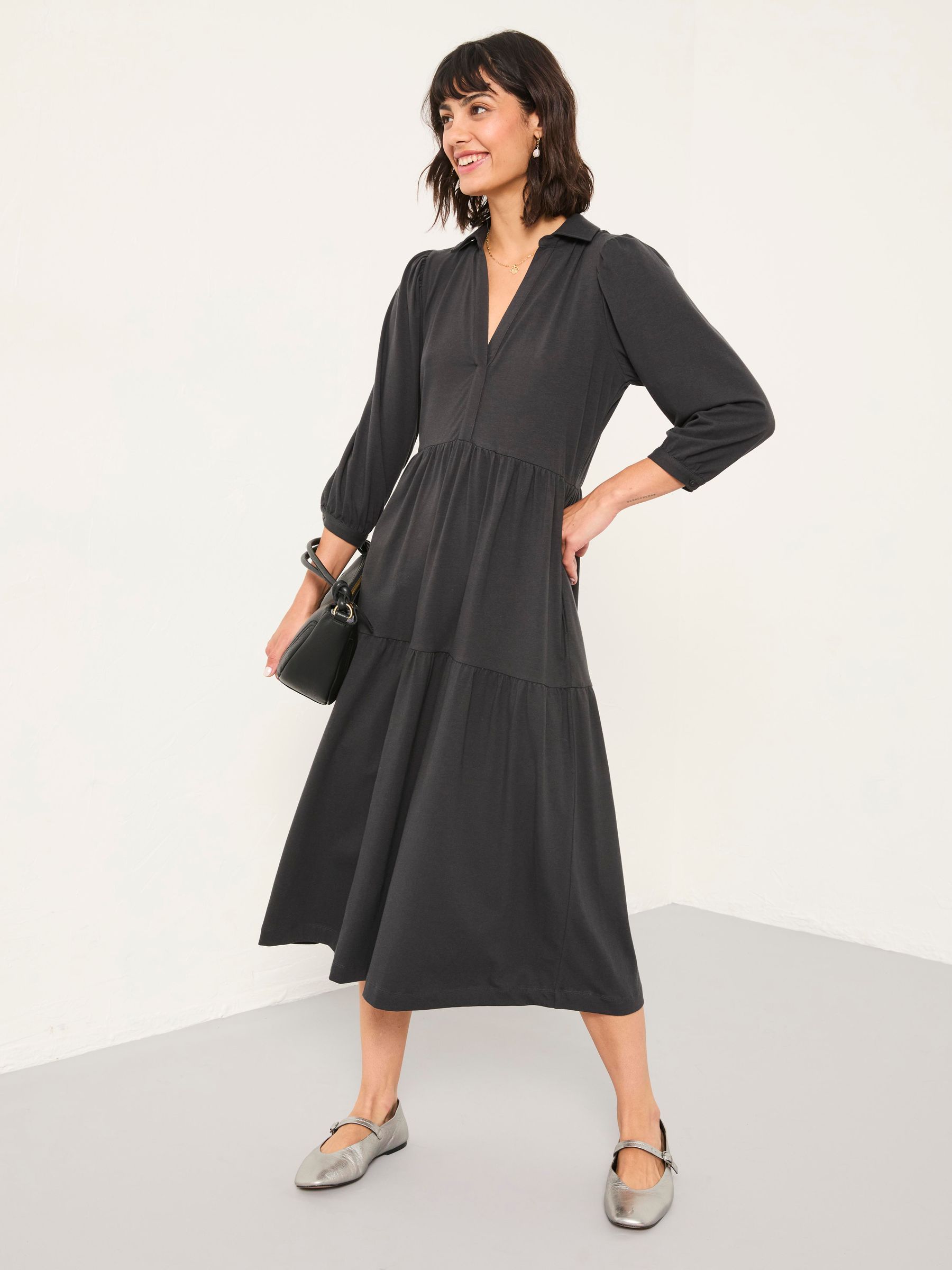 Lola Charcoal Grey Regular Jersey Midi Dress - Image 1 of 4