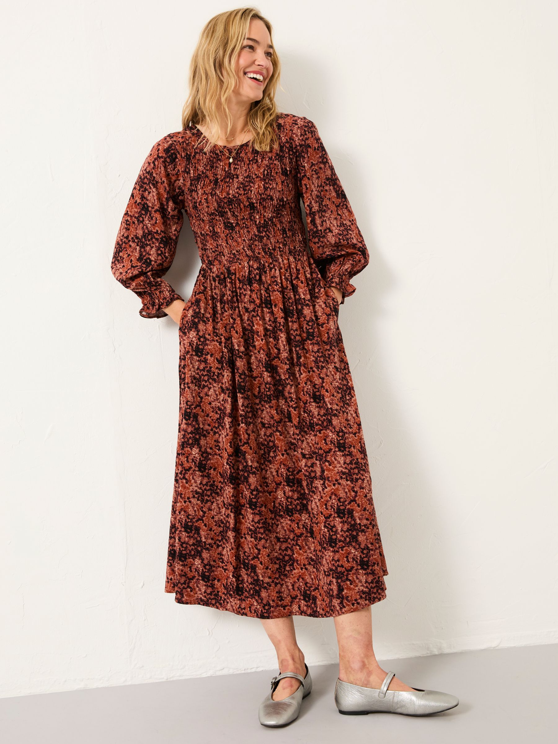 fat face winter dresses Mabel Dusky Purple Vintage Texture Regular Midi Dress