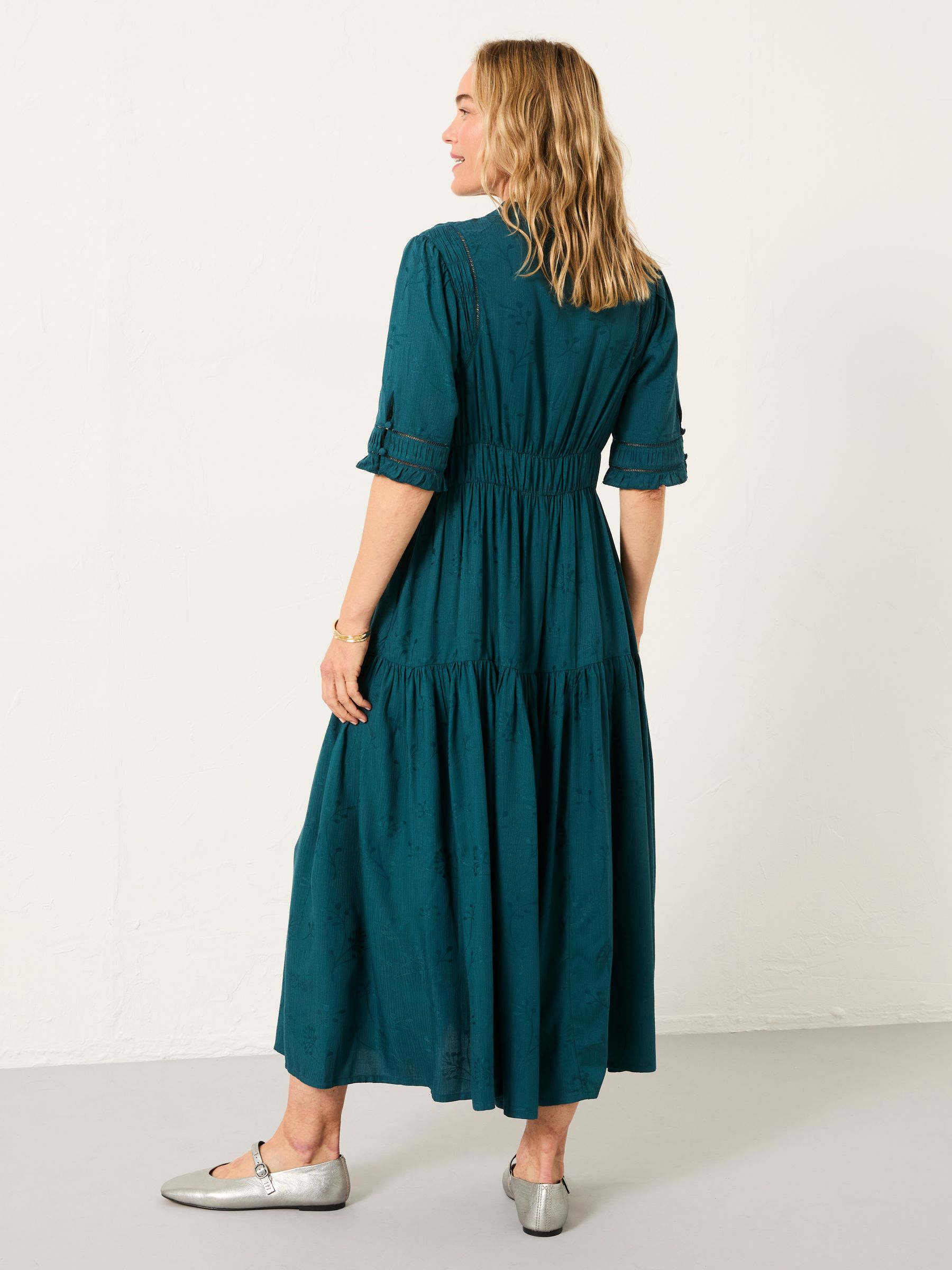 Elsie Dark Teal Regular Embroidered Midi Dress - Image 2 of 6