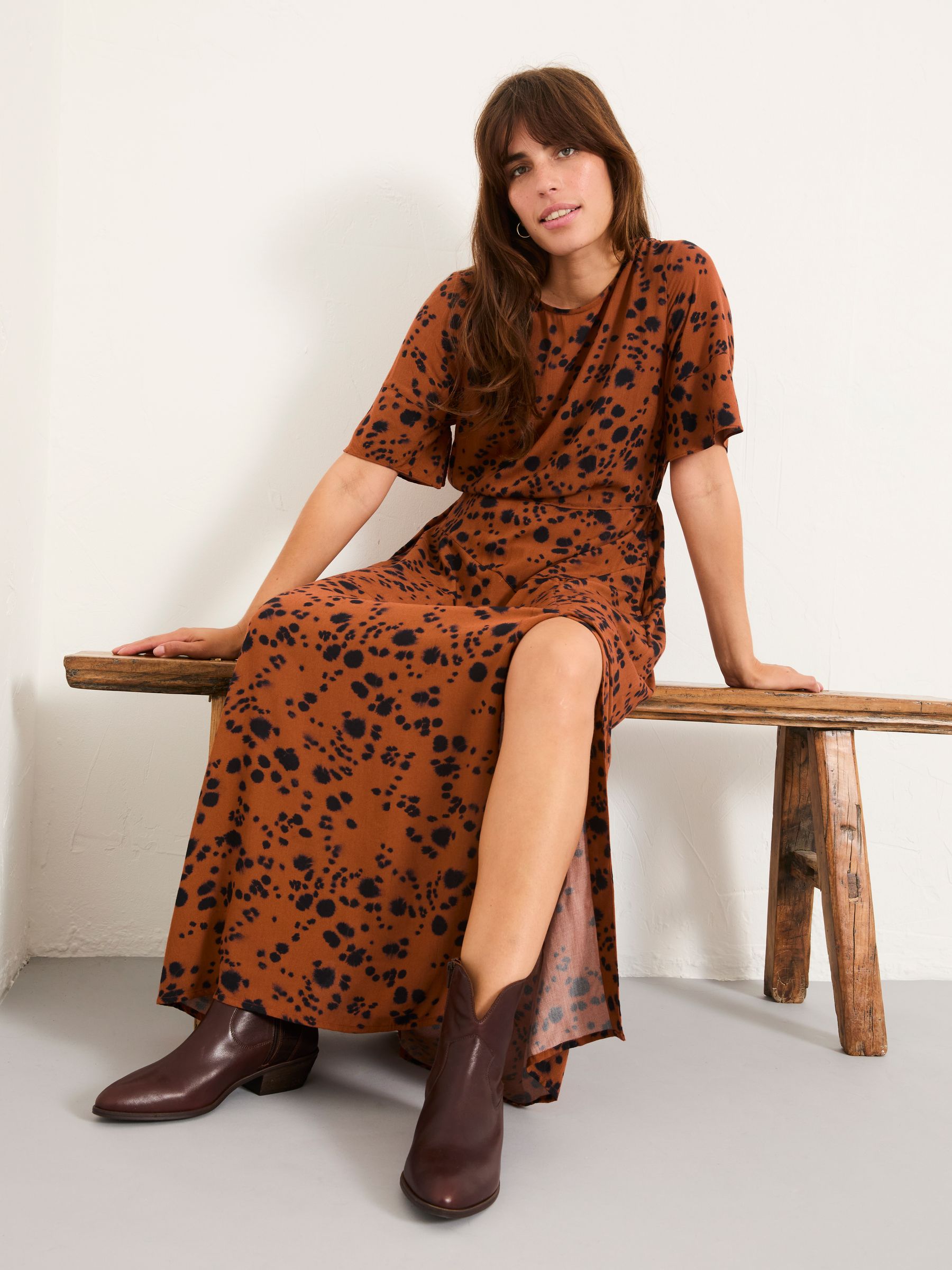 Winona Tan Brown Animal Spot Regular Midi Dress - Image 4 of 7