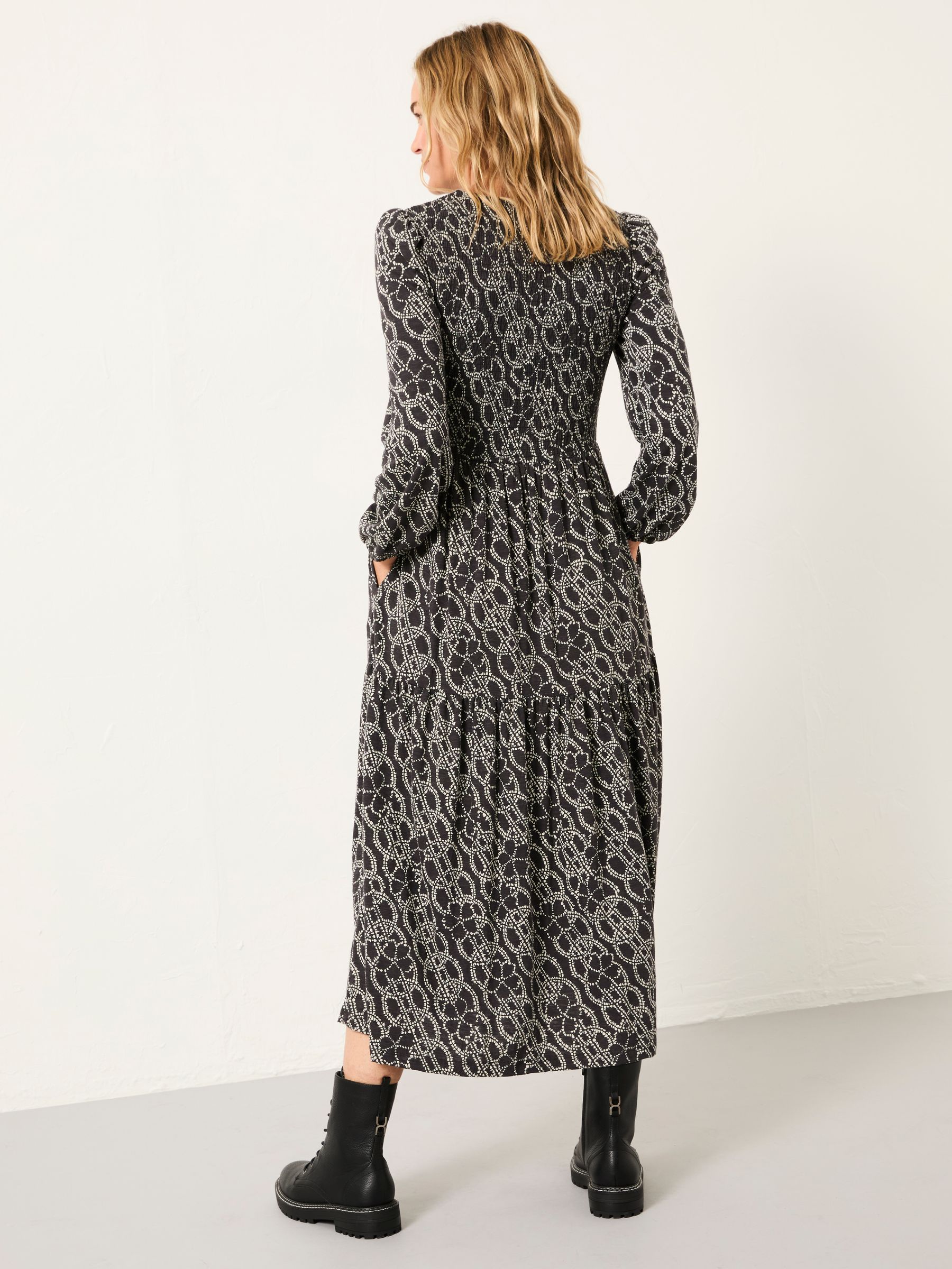 Danielle Graphite Grey Texture Floral Regular Midi Jersey Dress - Image 2 of 6