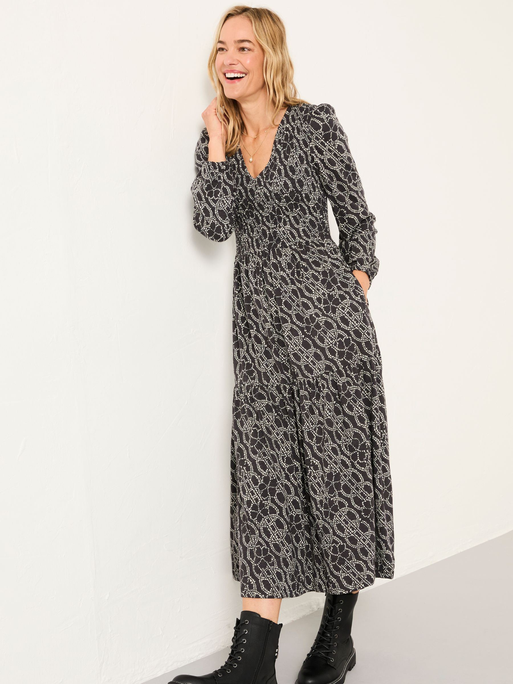 Danielle Graphite Grey Texture Floral Regular Midi Jersey Dress - Image 3 of 6