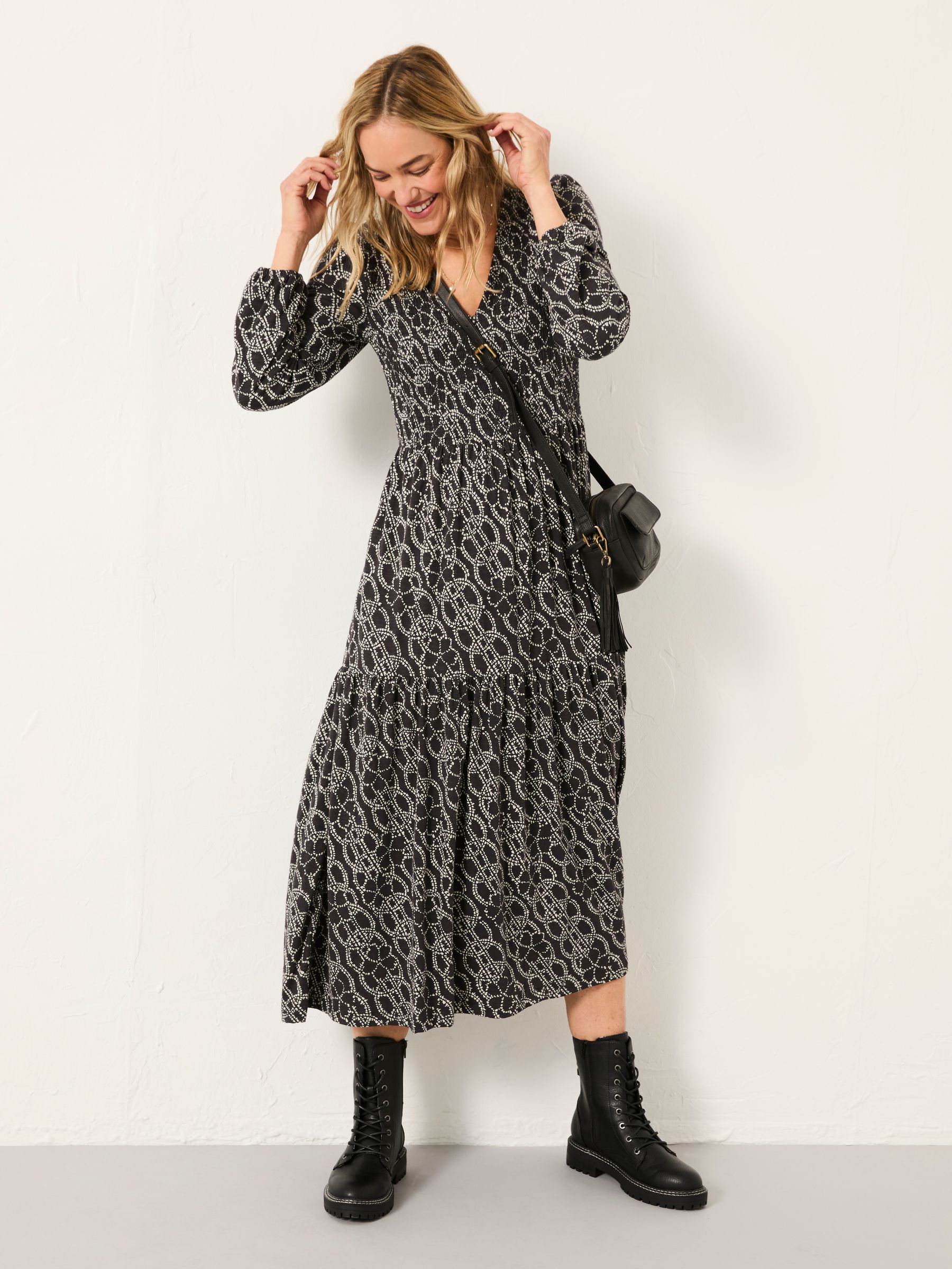 Danielle Graphite Grey Texture Floral Regular Midi Jersey Dress - Image 5 of 6