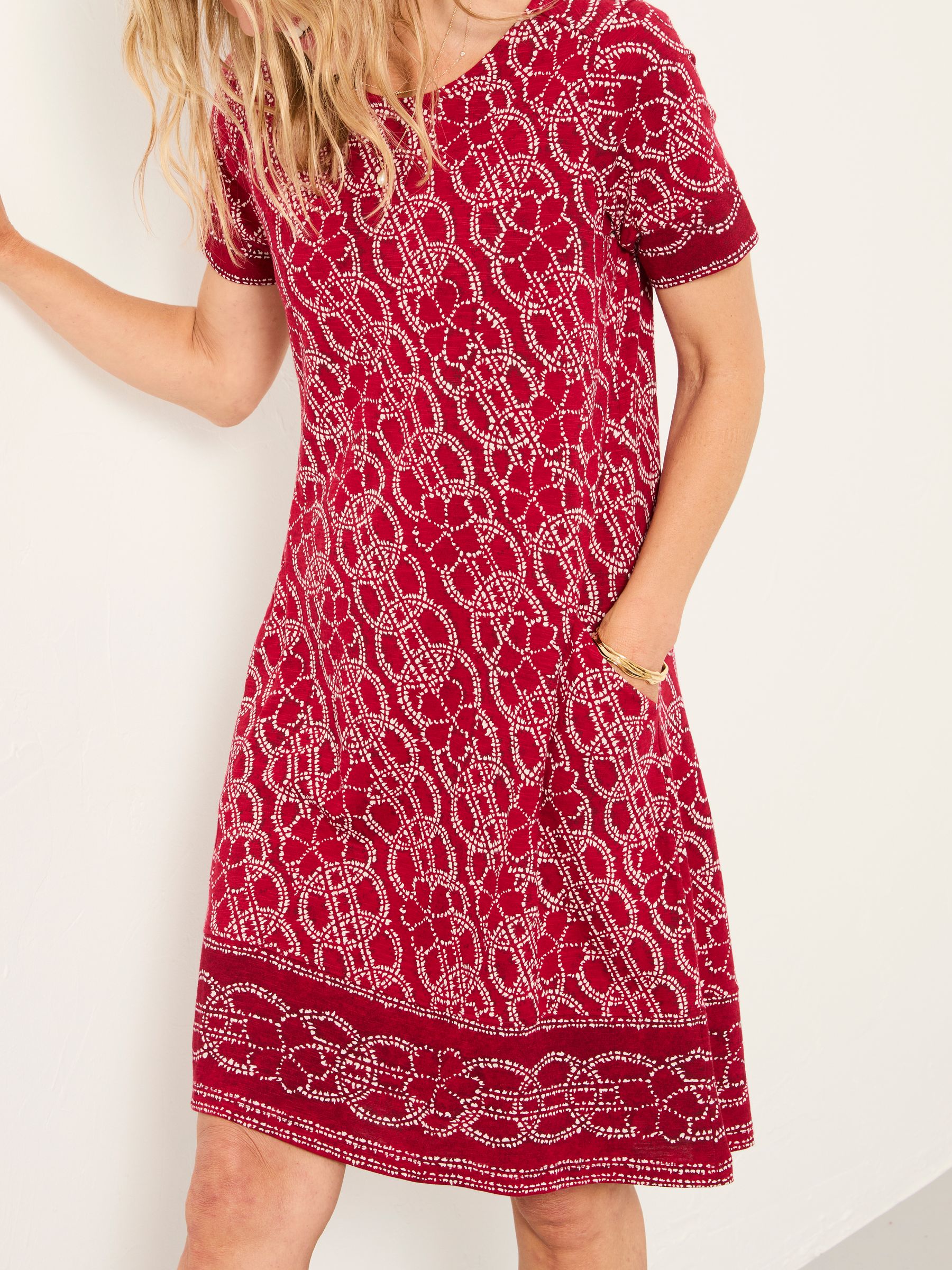 Simone Red Texture Floral Regular Jersey Dress | FatFace Simone Red Texture Floral Regular Jersey Dress | FatFace