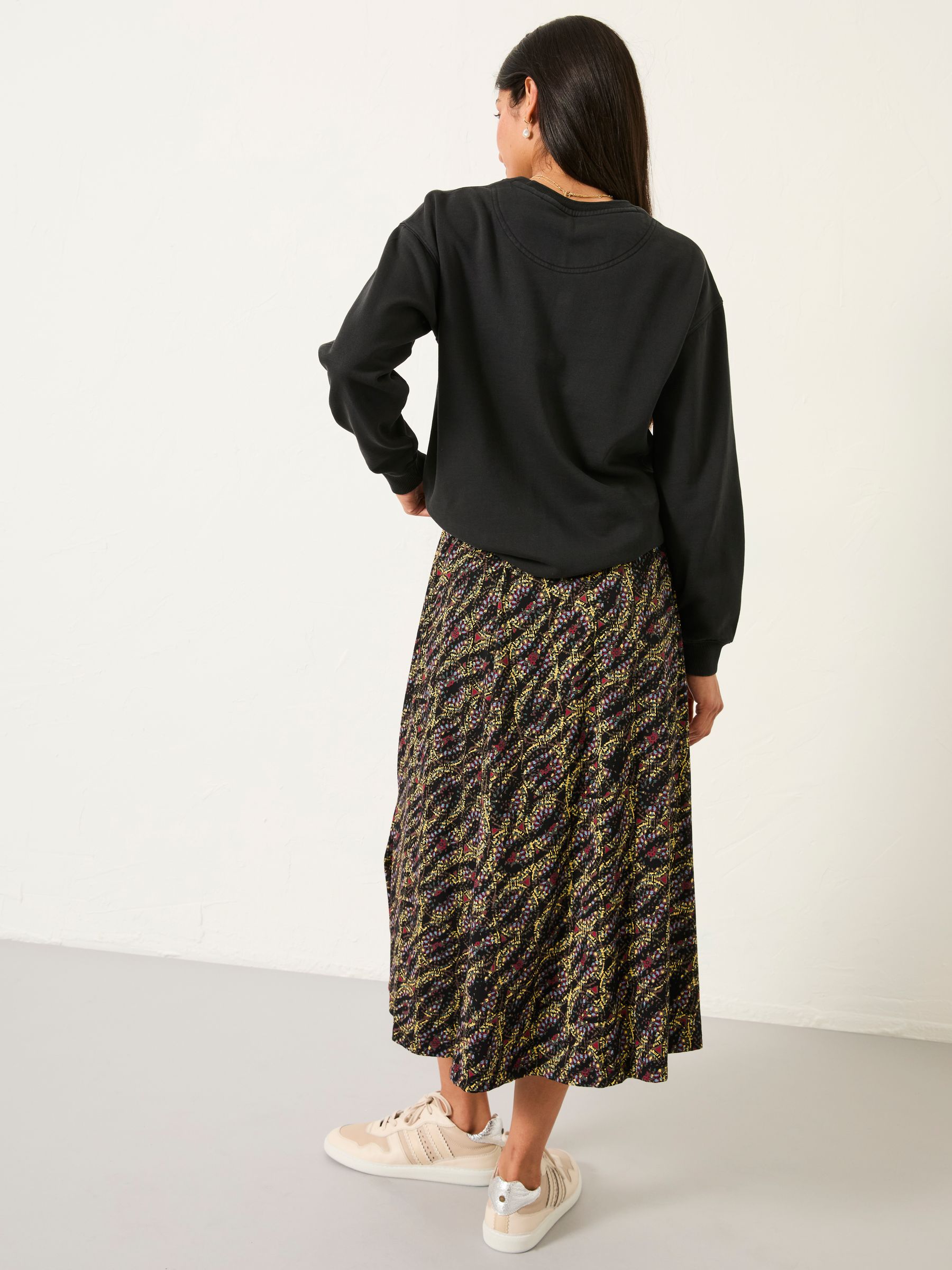 Delith Black Sketchy Texture Midi Skirt | FatFace