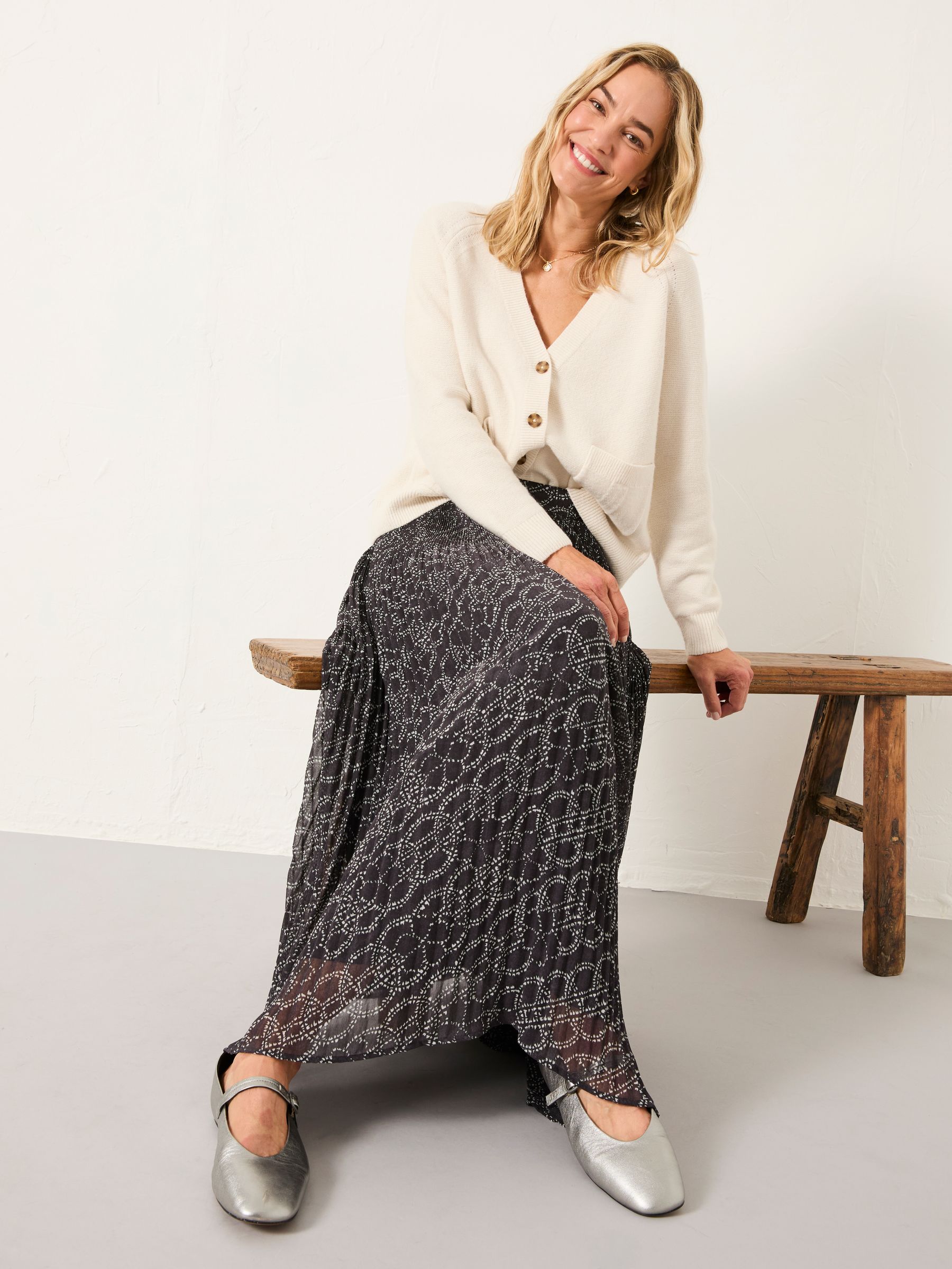 Paignton Graphite Grey Texture Floral Midi Skirt - Image 3 of 6