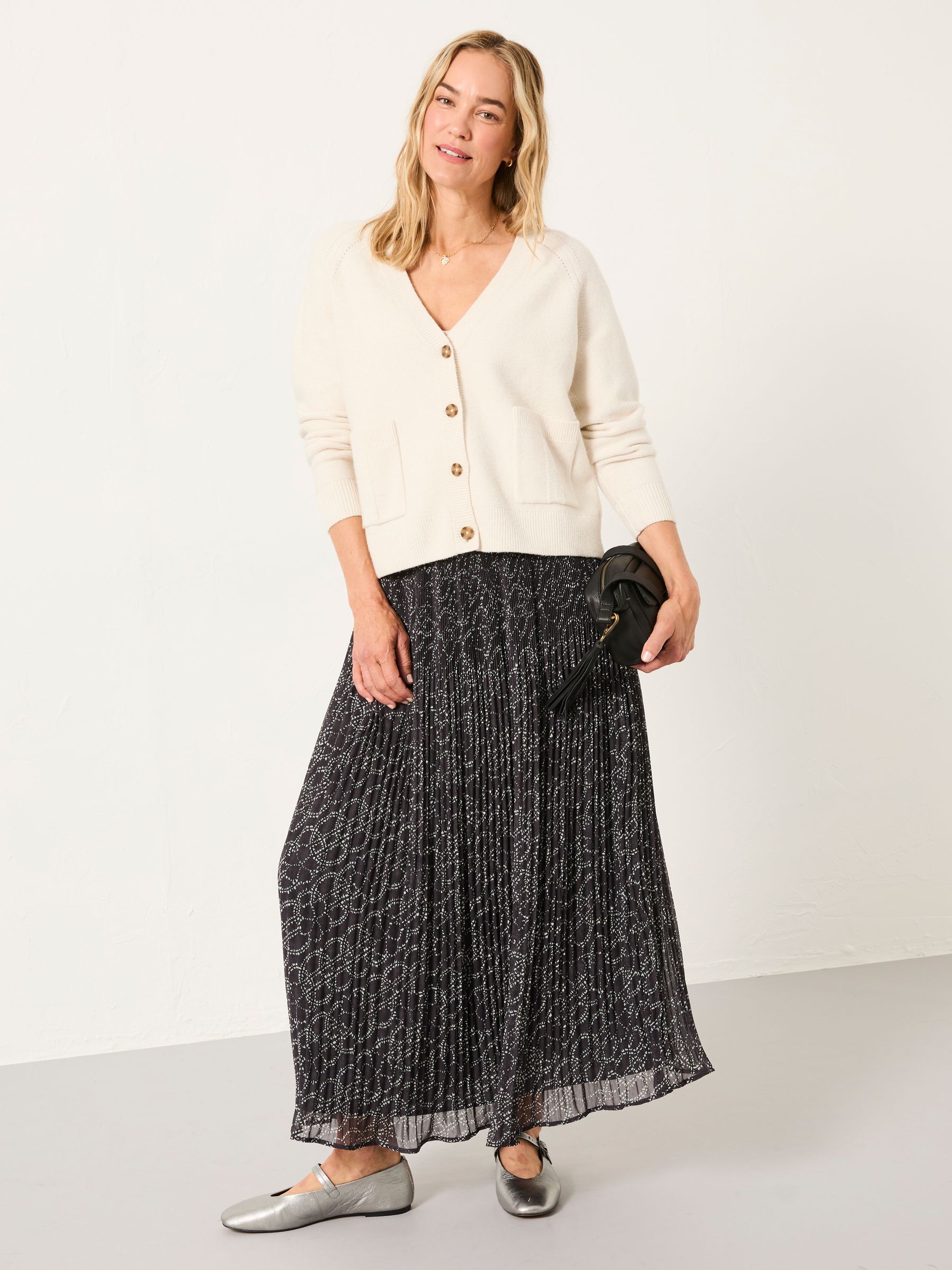 Paignton Graphite Grey Texture Floral Midi Skirt - Image 5 of 6