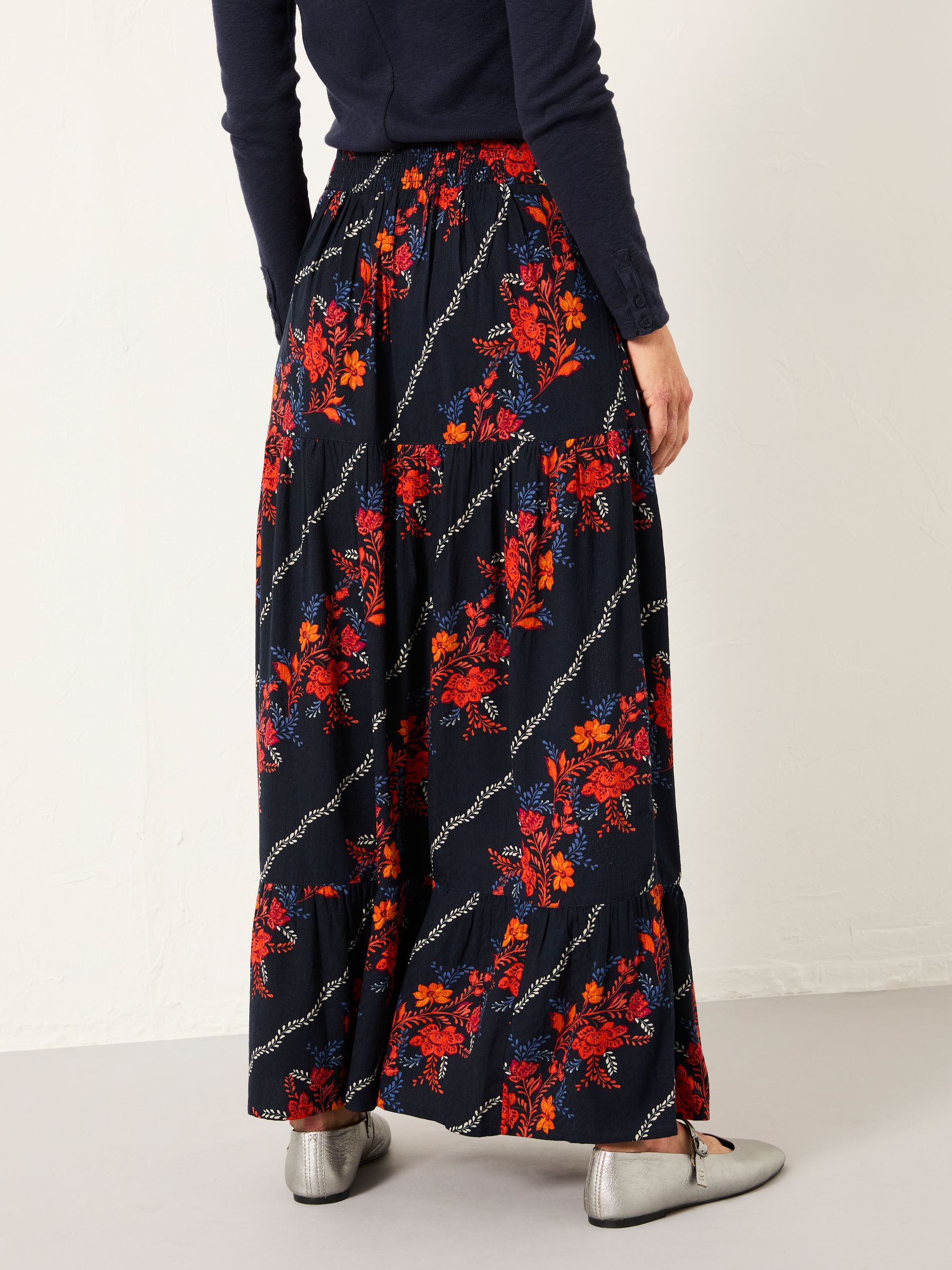 Anika Navy Folk Floral Midi Skirt - Image 2 of 6