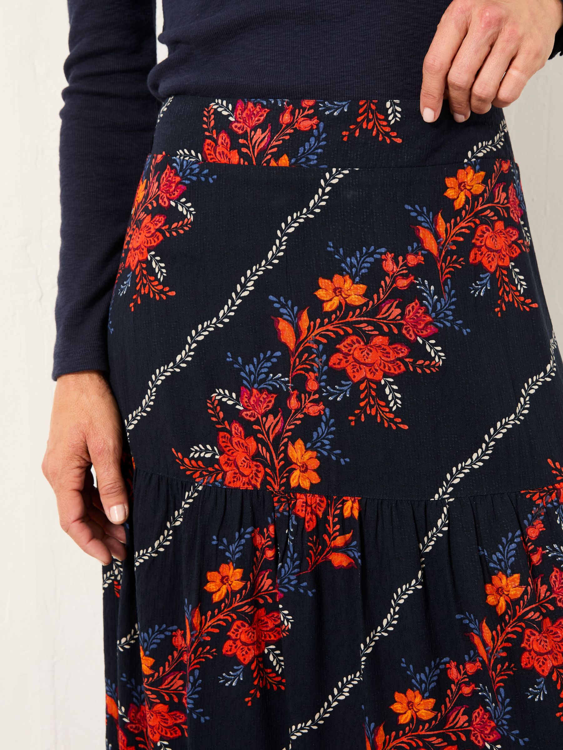 Anika Navy Folk Floral Midi Skirt - Image 5 of 6
