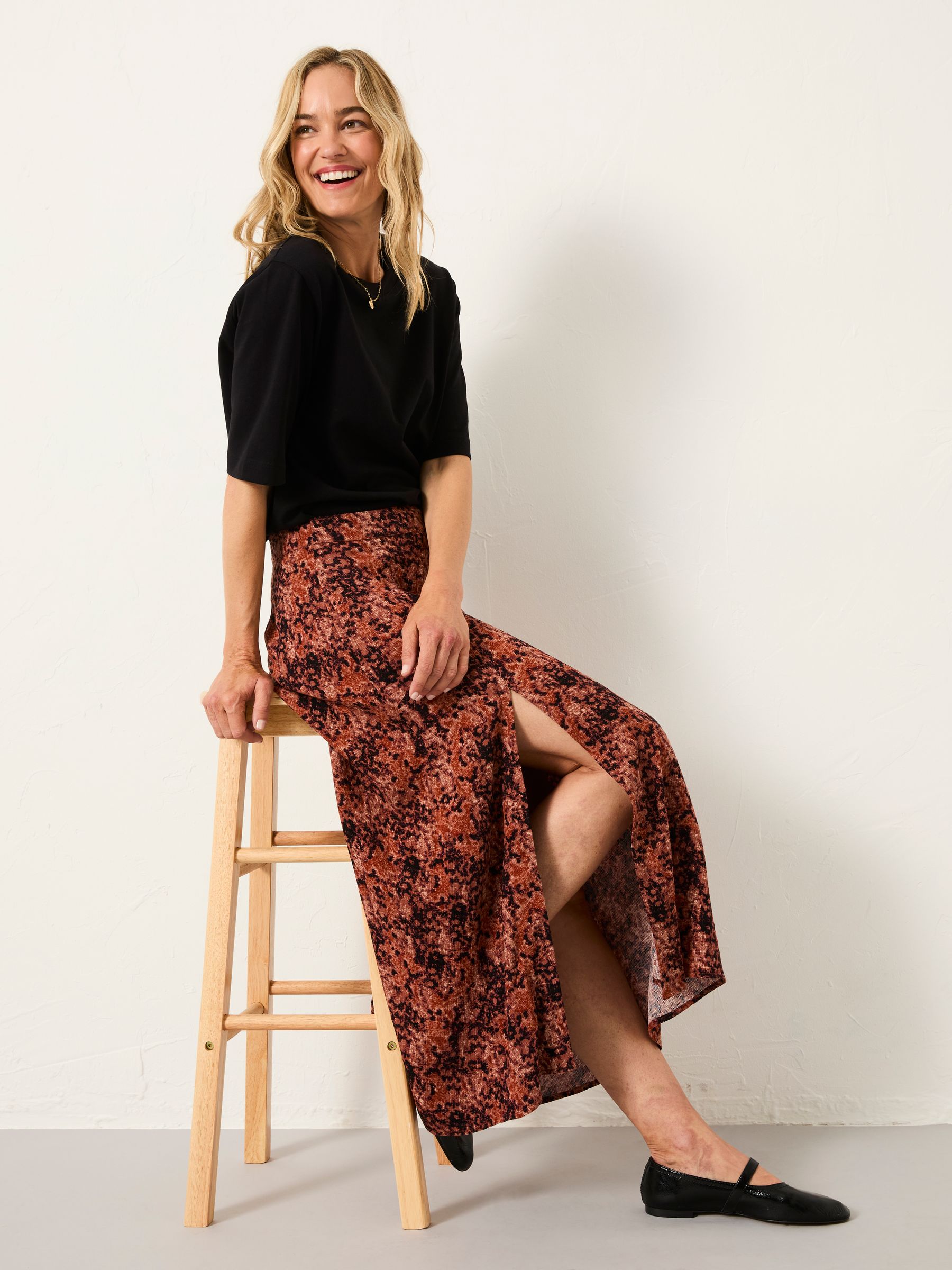 Skye Dusky Purple Vintage Texture Midi Skirt - Image 4 of 6