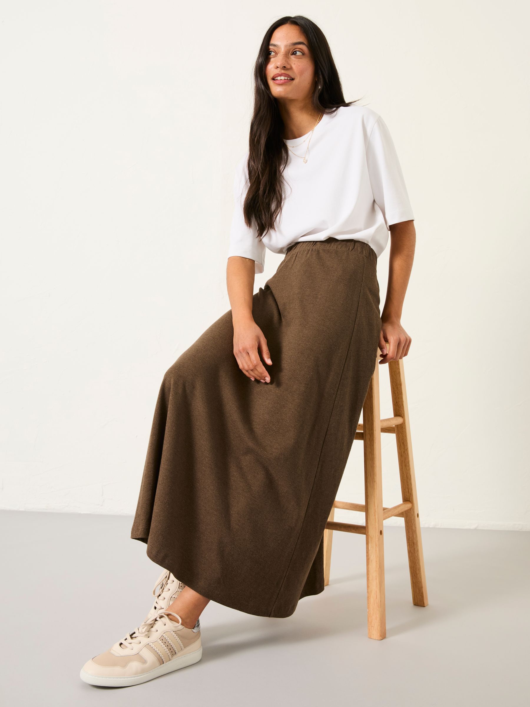 Kitty Chocolate Brown Jersey Midi Skirt | FatFace USA