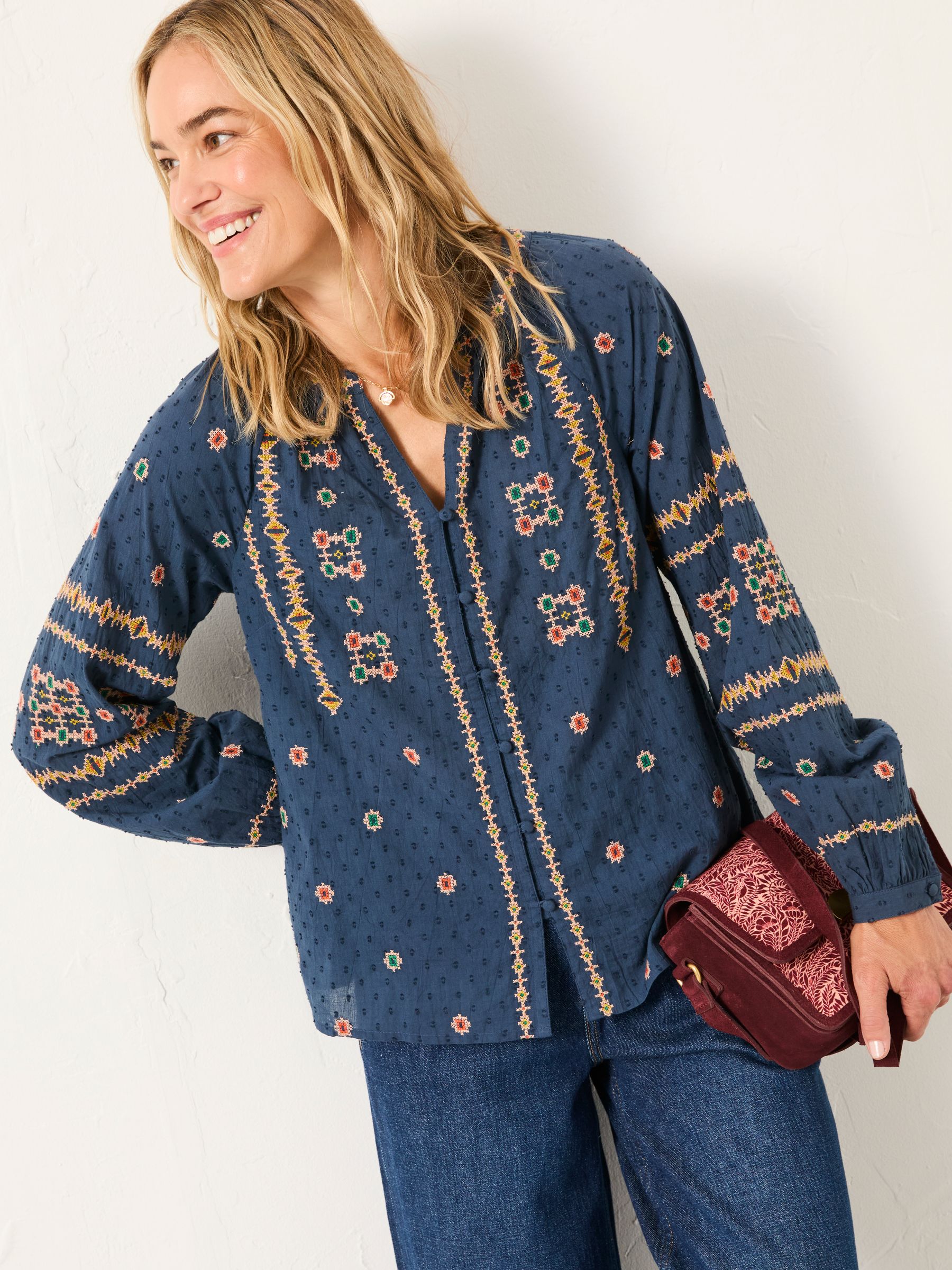 Navy Blanket Embroidered Blouse - Image 1 of 5