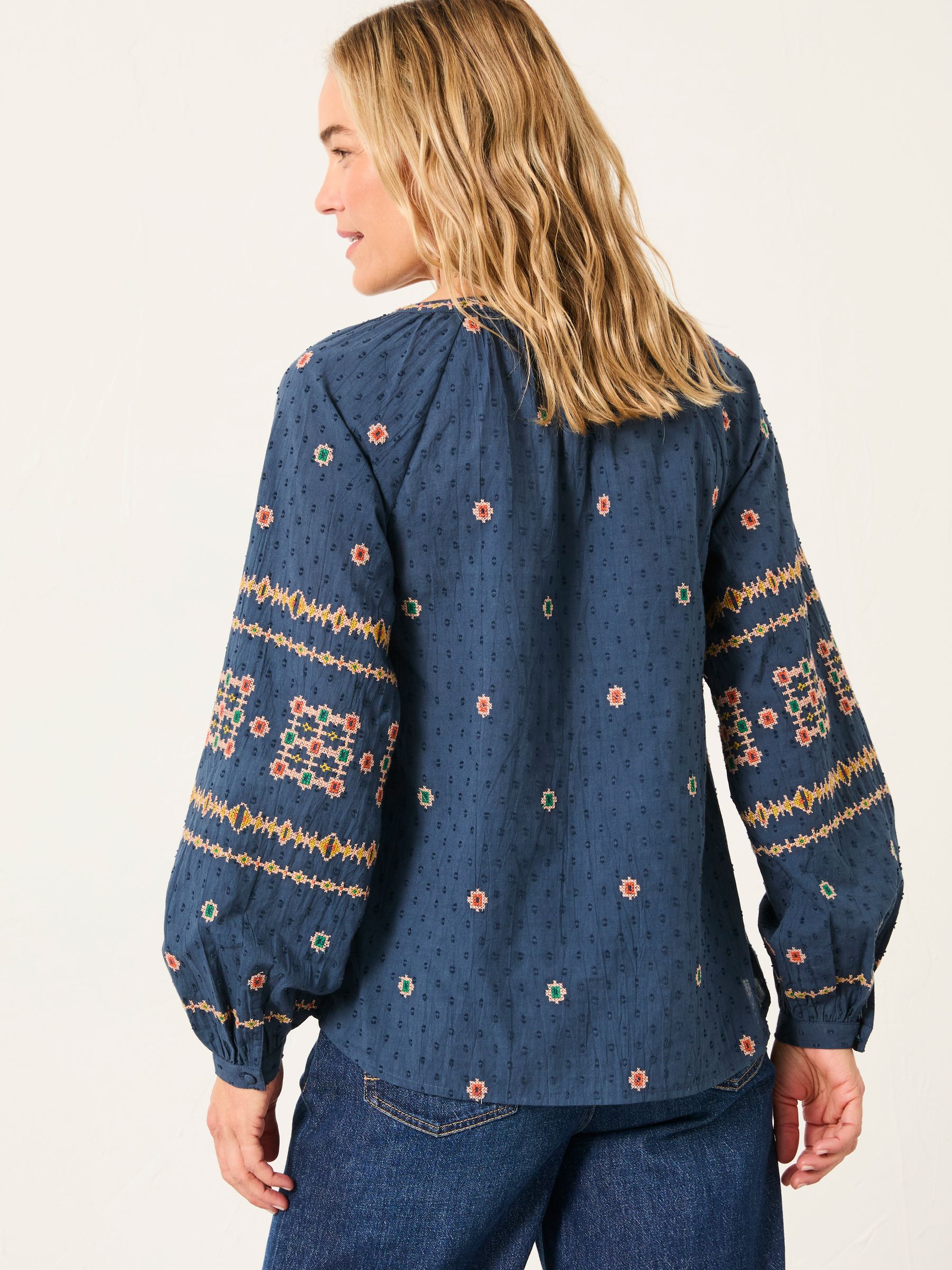 Navy Blanket Embroidered Blouse - Image 2 of 5