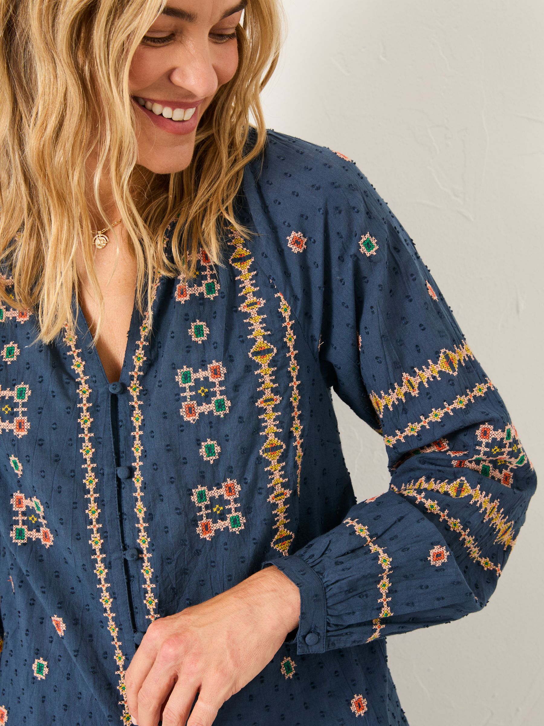 Navy Blanket Embroidered Blouse - Image 3 of 5