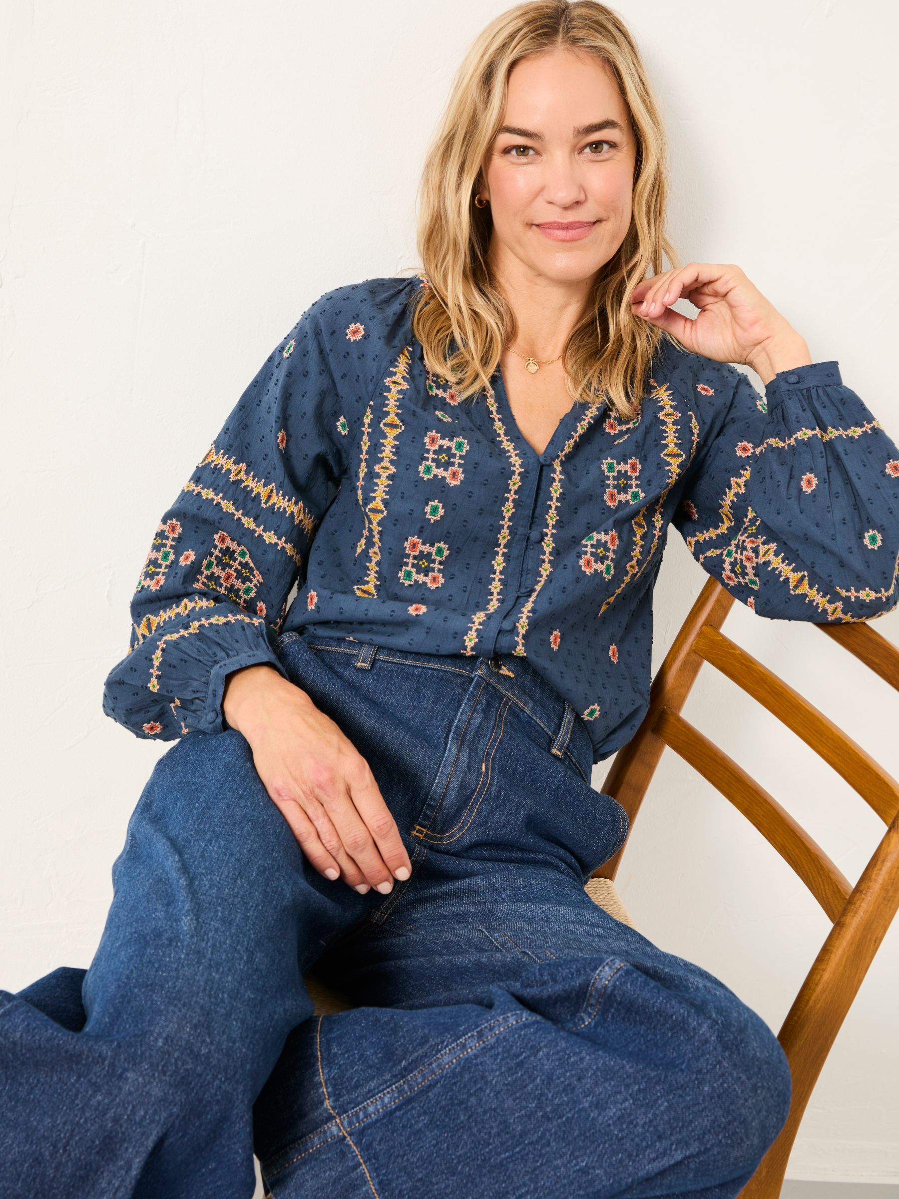 Navy Blanket Embroidered Blouse - Image 4 of 5