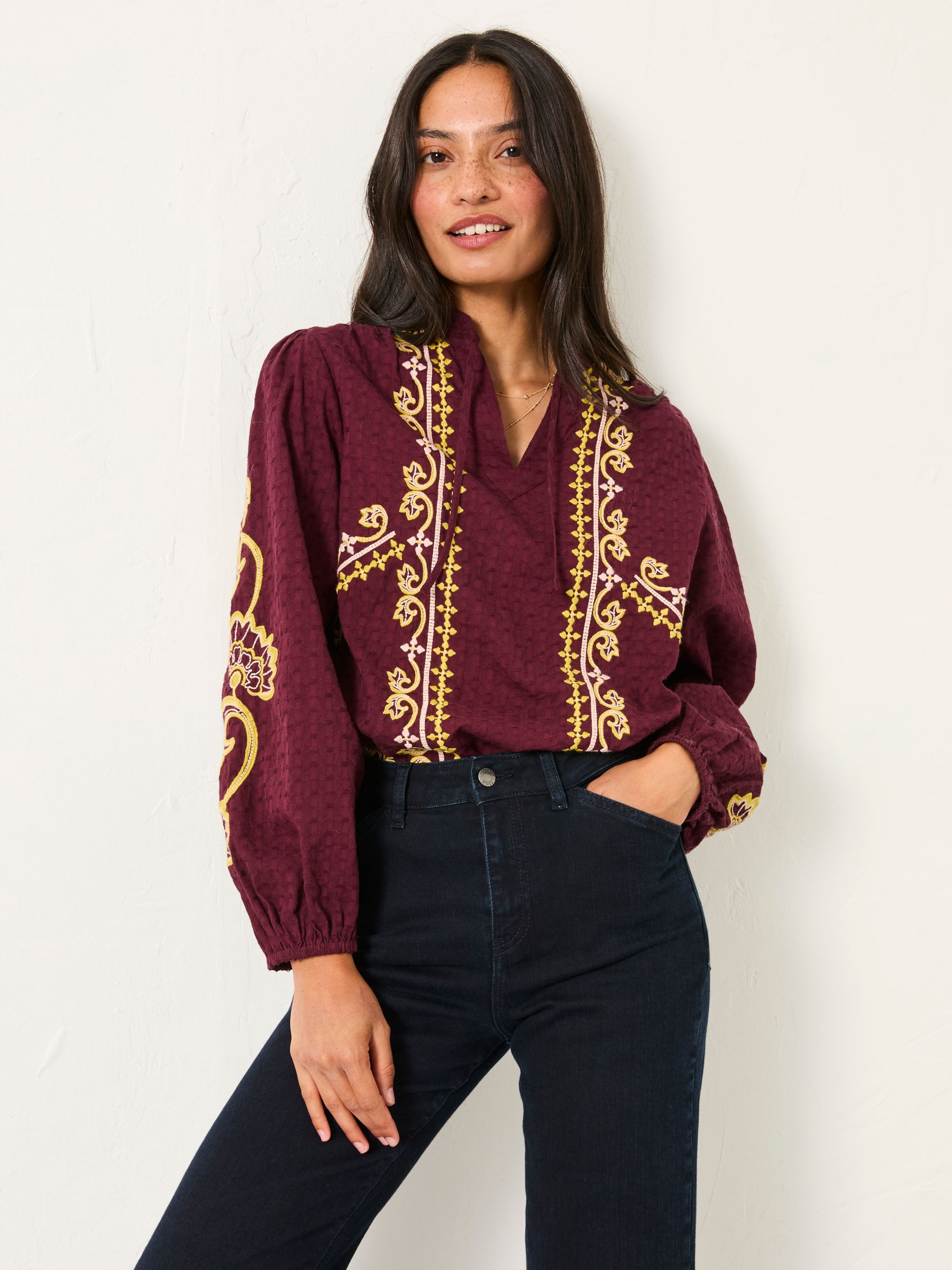 Burgundy Red Garratt Embroidered Blouse - Image 1 of 6