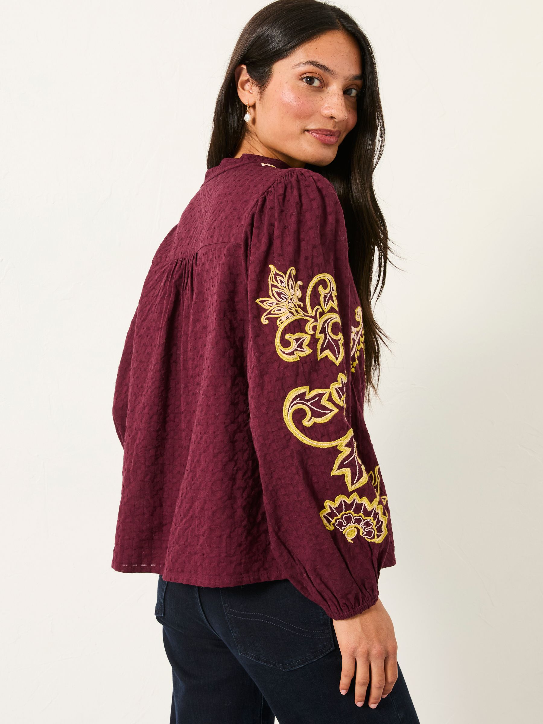 Burgundy Red Garratt Embroidered Blouse - Image 2 of 6