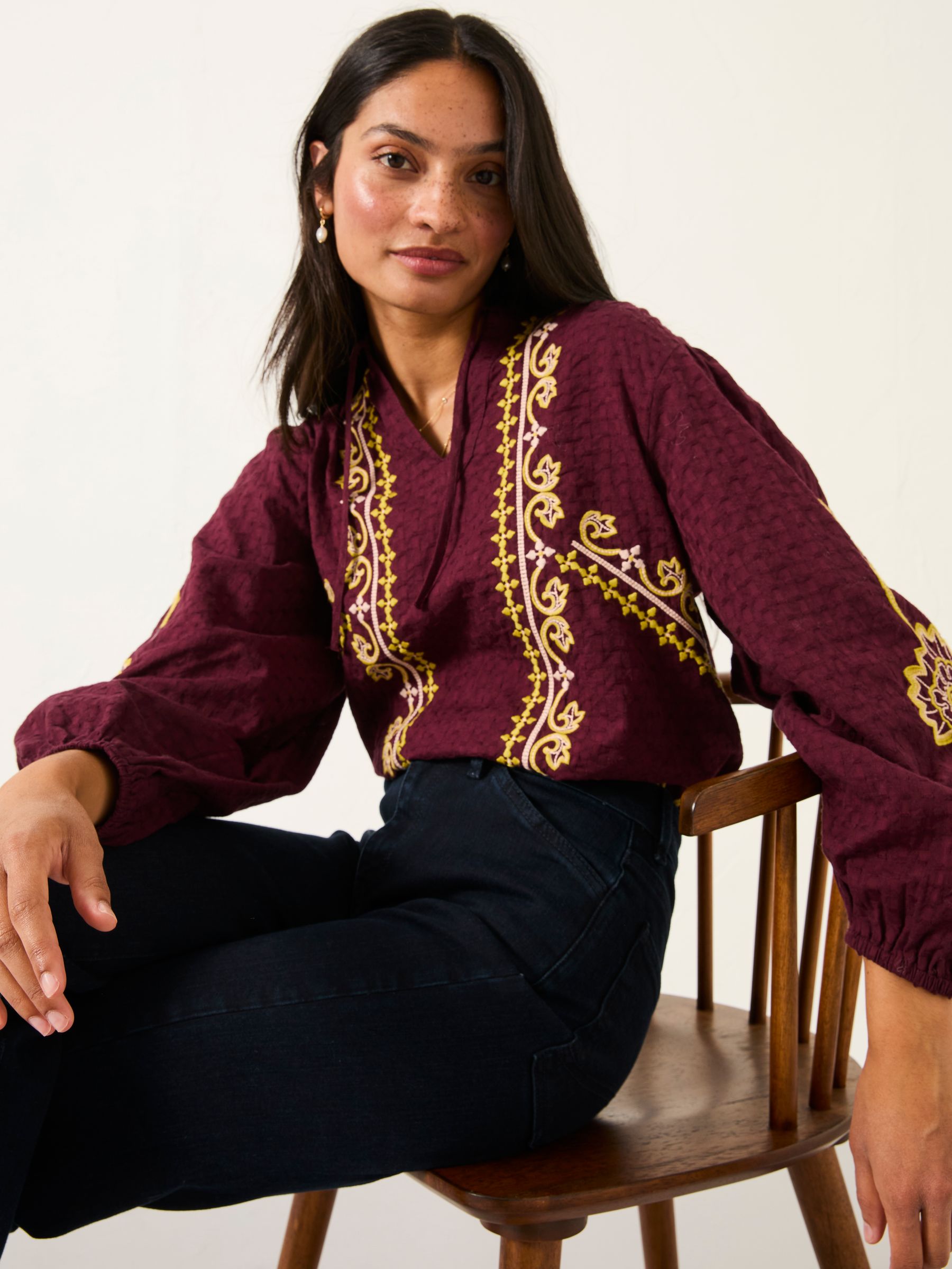 Burgundy Red Garratt Embroidered Blouse - Image 3 of 6