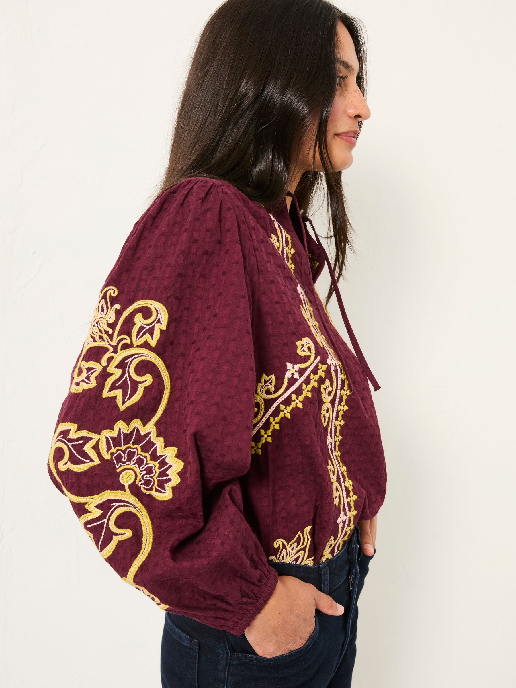Burgundy Red Garratt Embroidered Blouse - Image 4 of 6