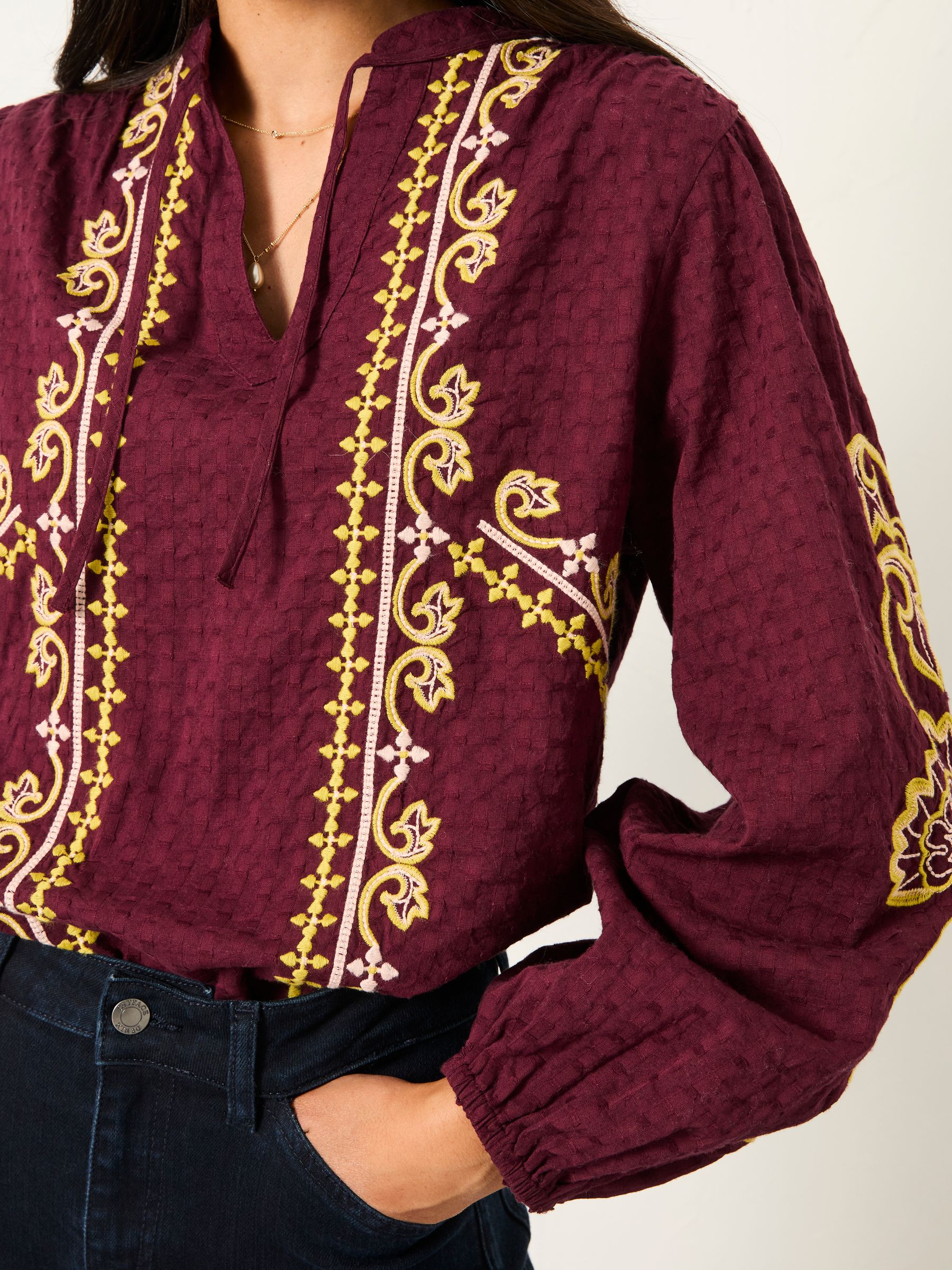 Burgundy Red Garratt Embroidered Blouse - Image 5 of 6